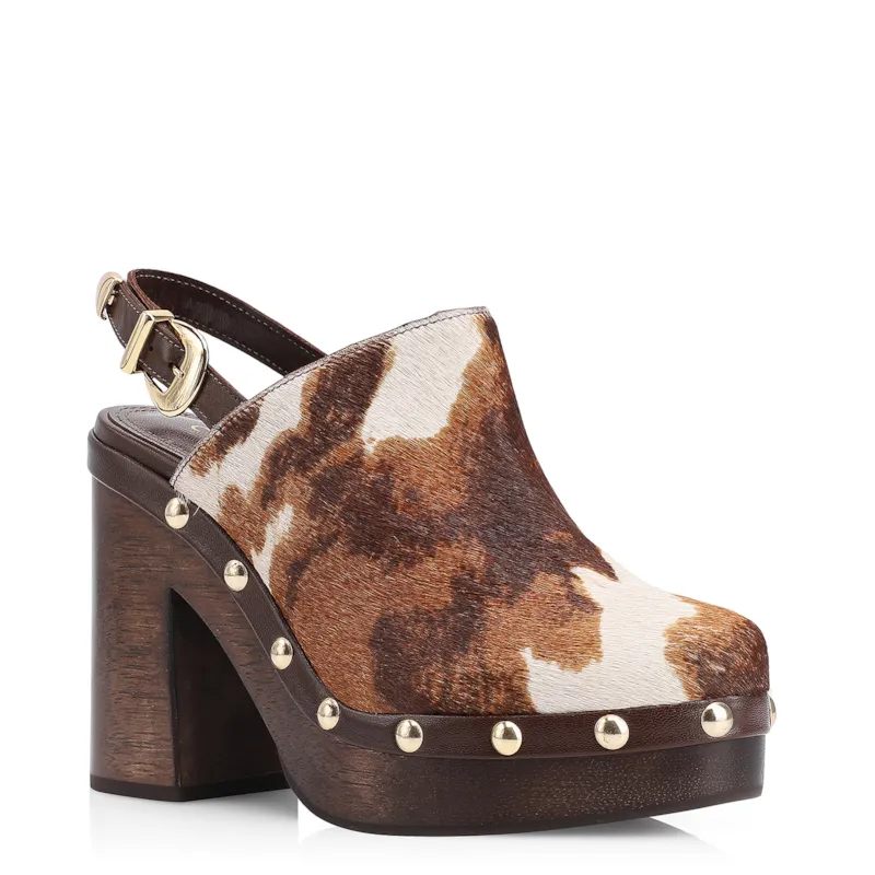 Sandália Clog Couro Pelo Vaca