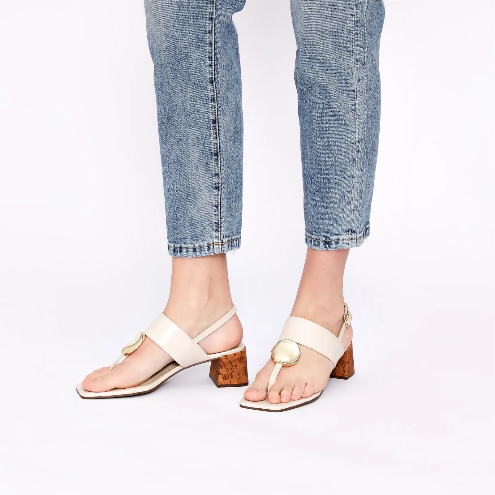 Sandália Cortiça Couro Off White