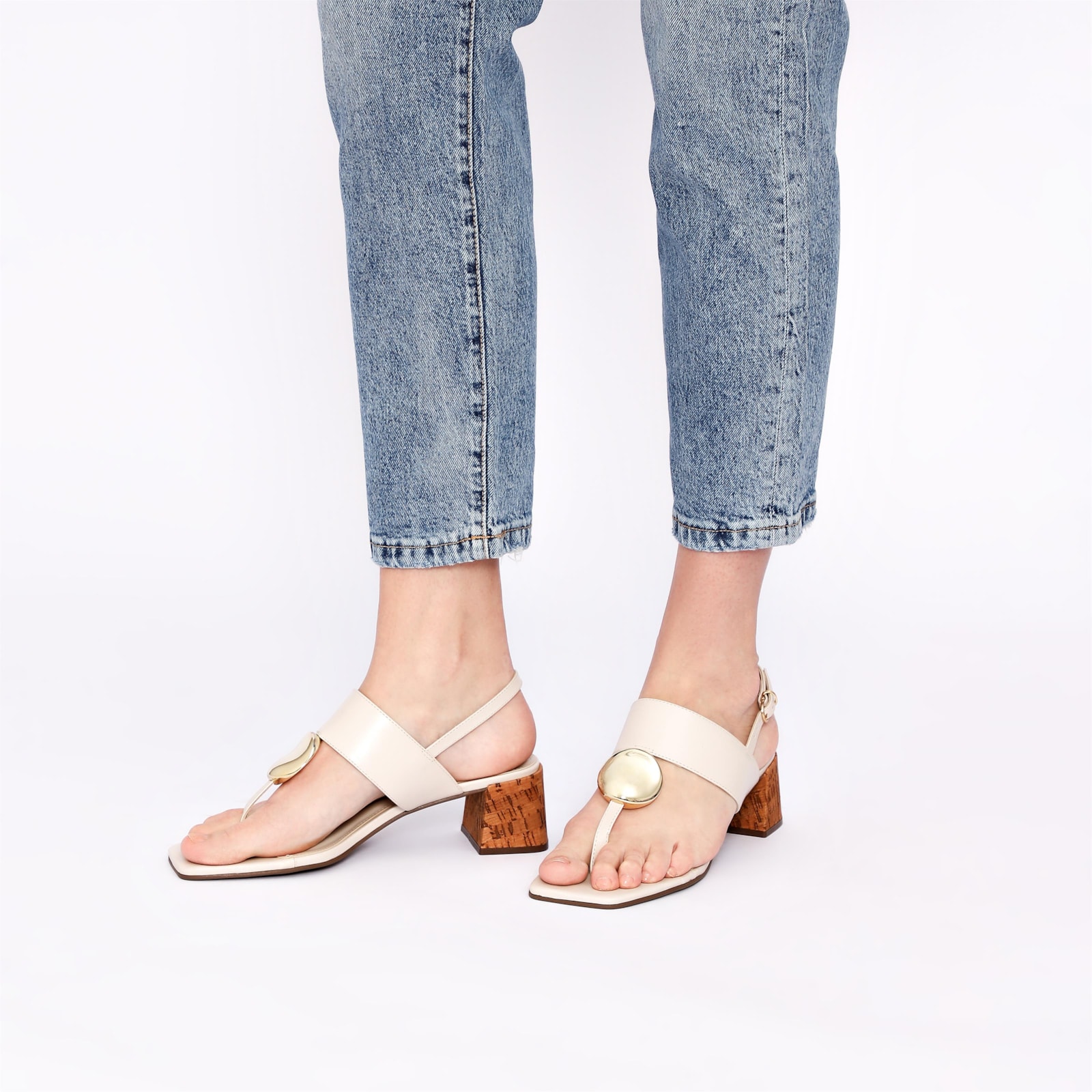 Sandália Cortiça Couro Off White