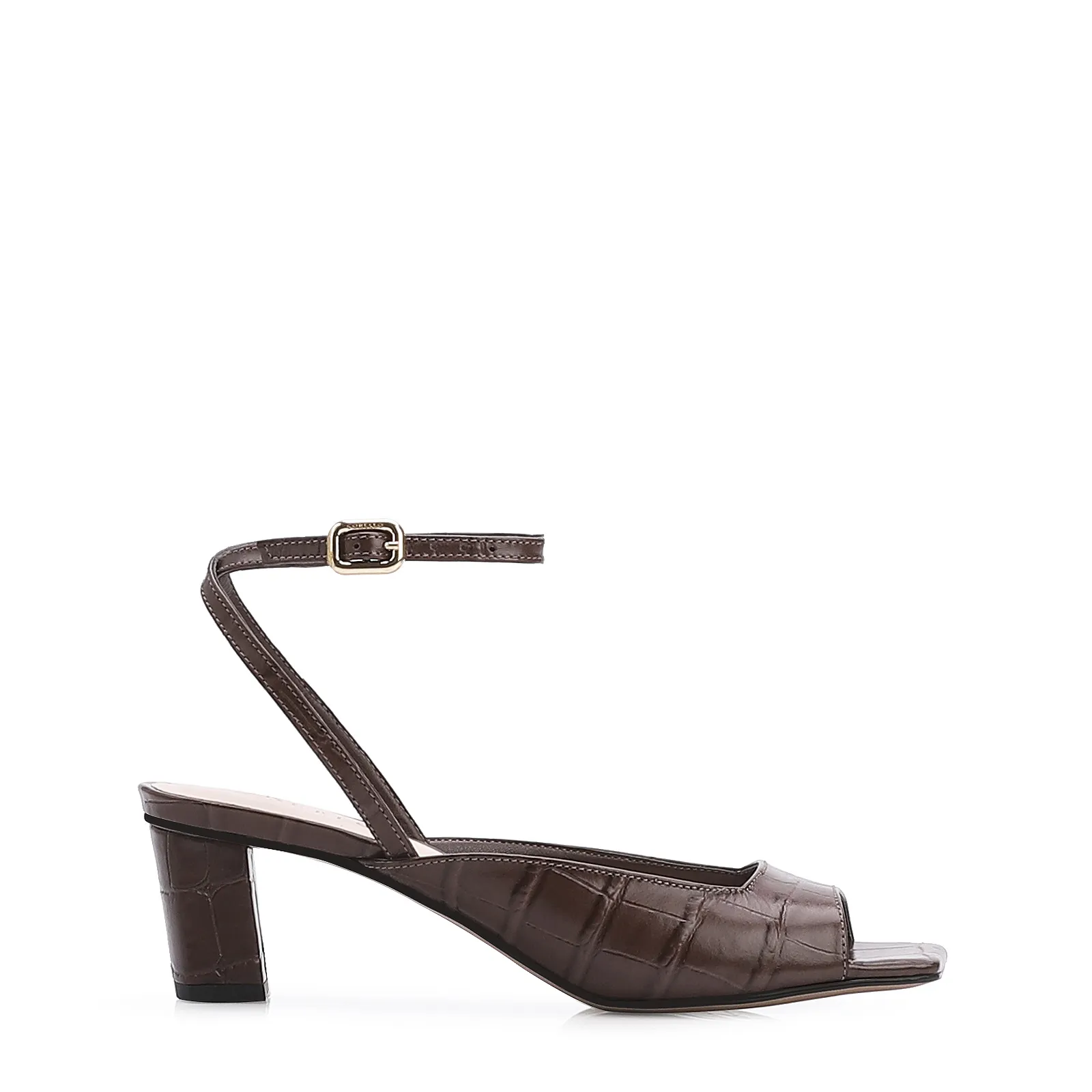 Sandália Couro Croco Marrom
