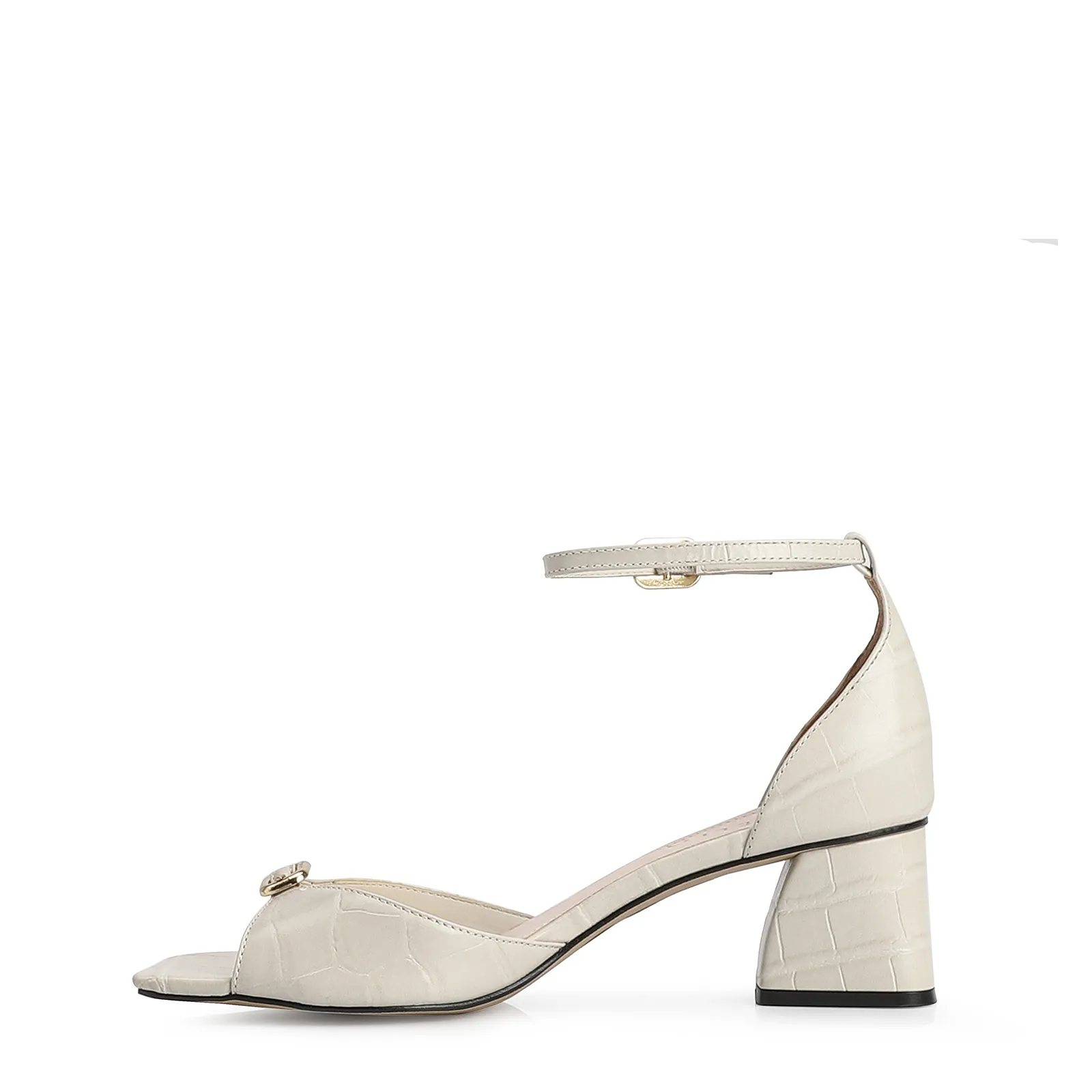 Sandália Couro Croco Off White