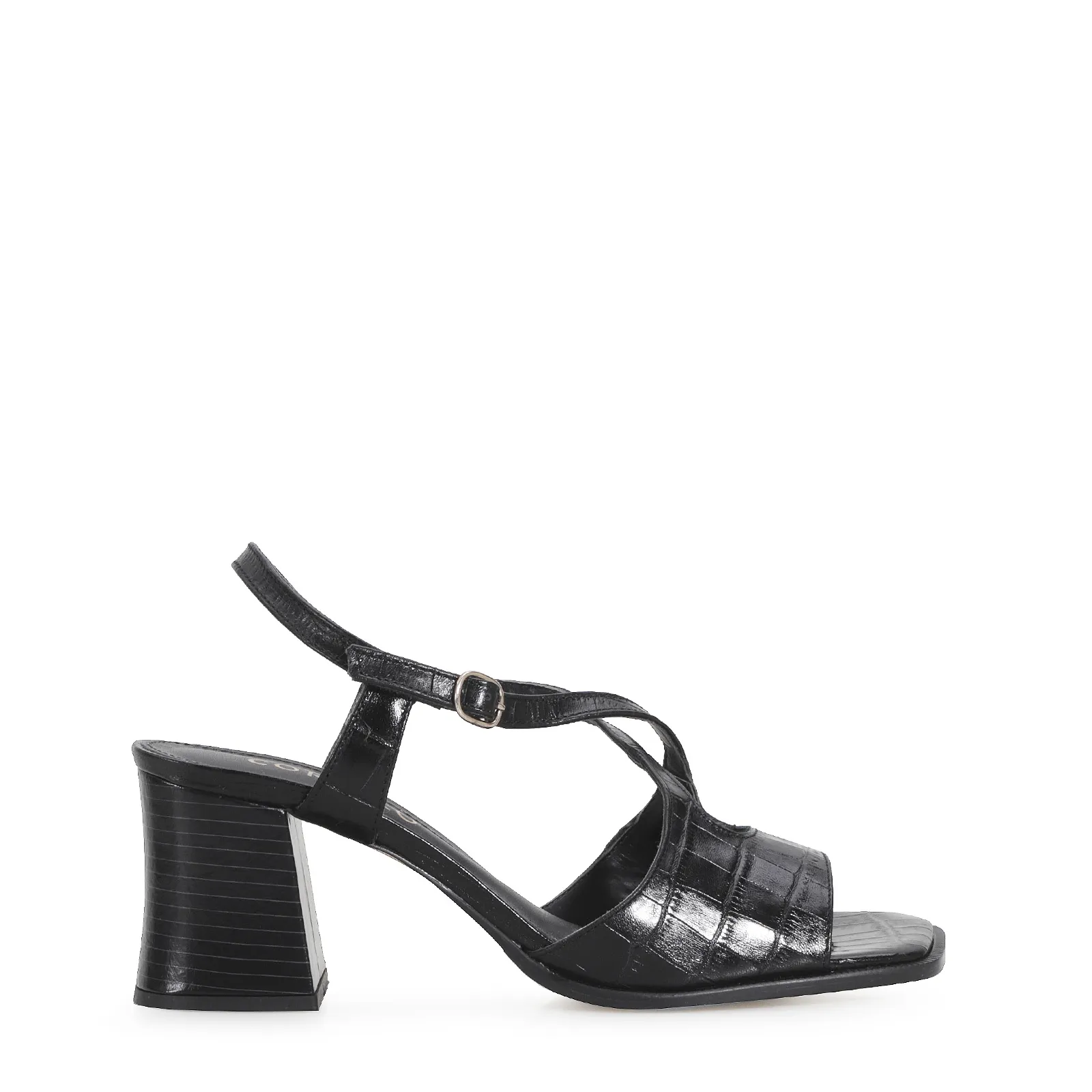 Sandália Couro Croco Preto