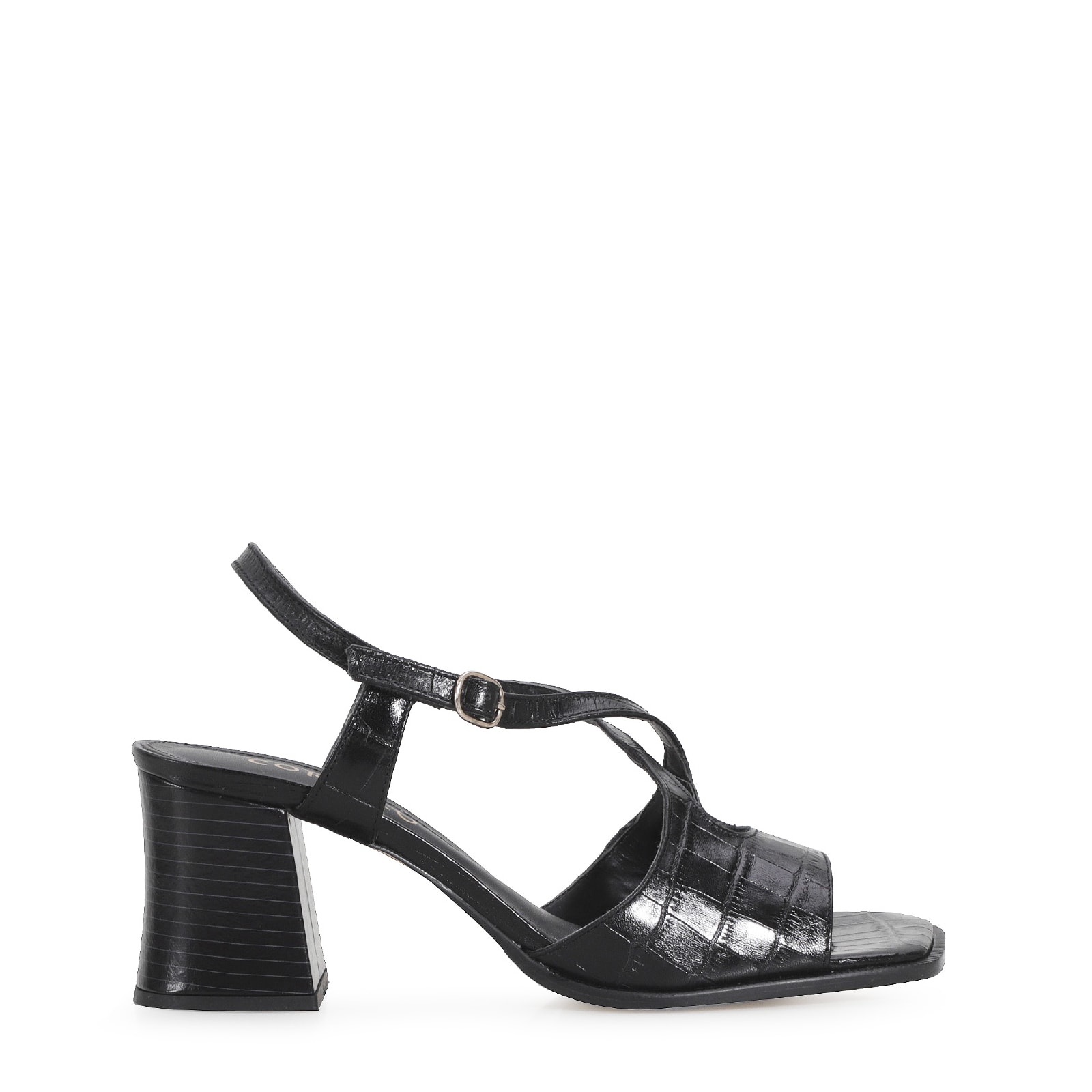 Sandália Couro Croco Preto