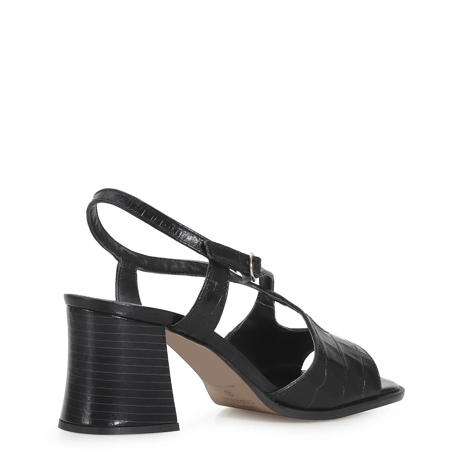 Sandália Couro Croco Preto