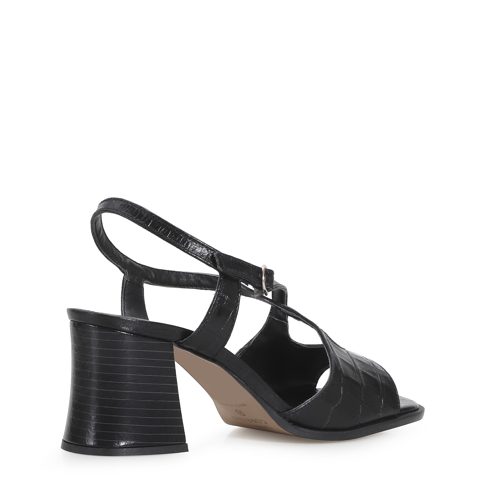 Sandália Couro Croco Preto