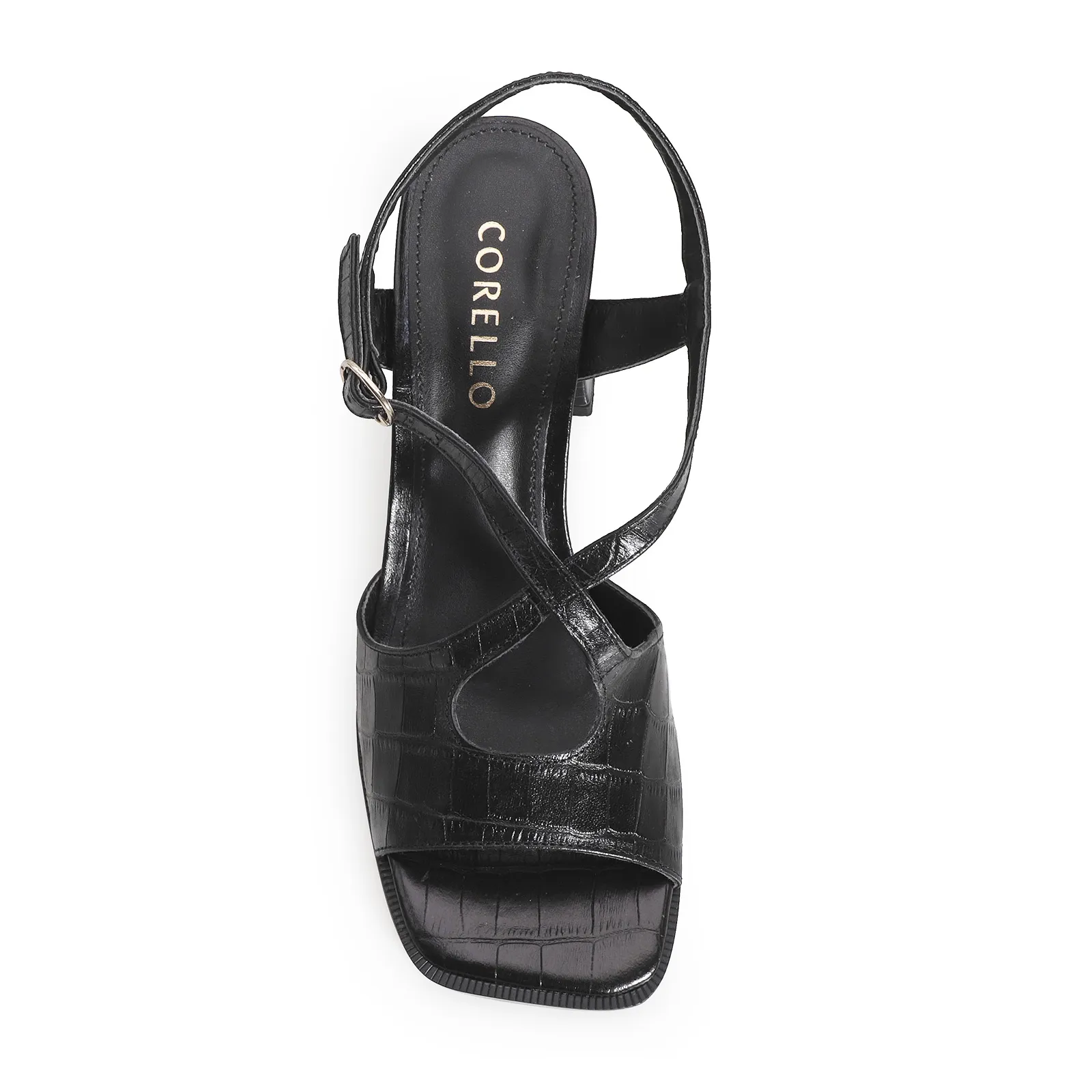 Sandália Couro Croco Preto