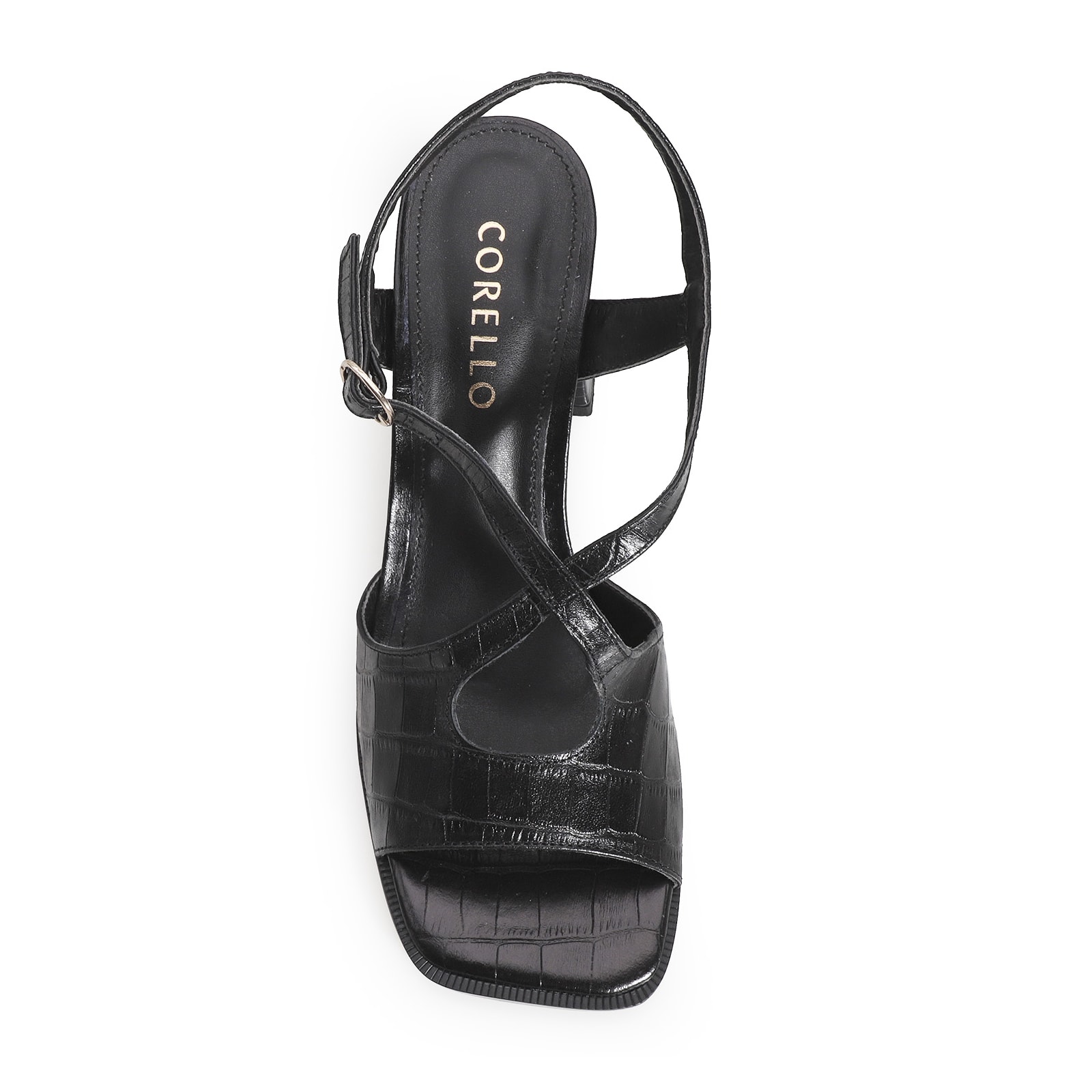 Sandália Couro Croco Preto