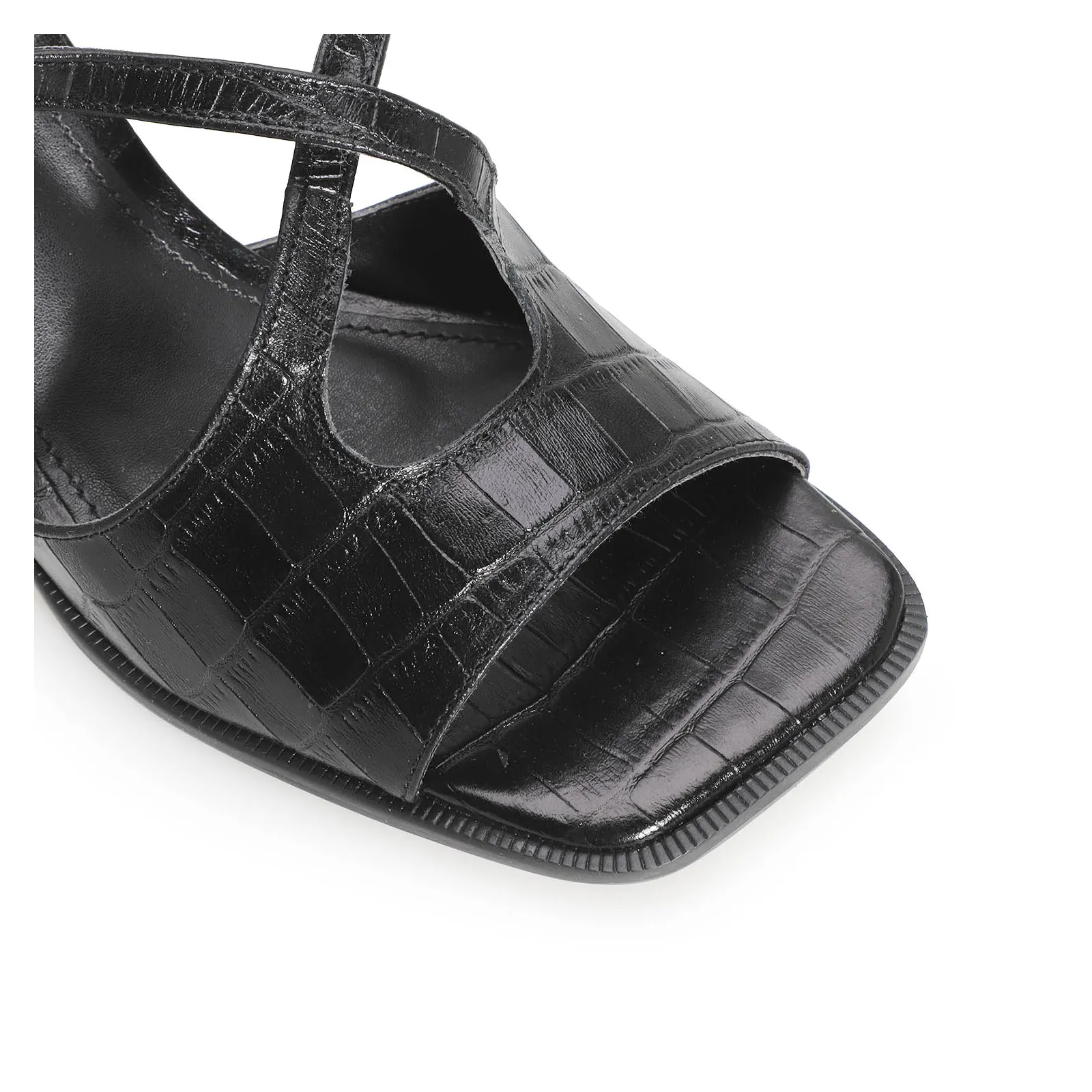 Sandália Couro Croco Preto