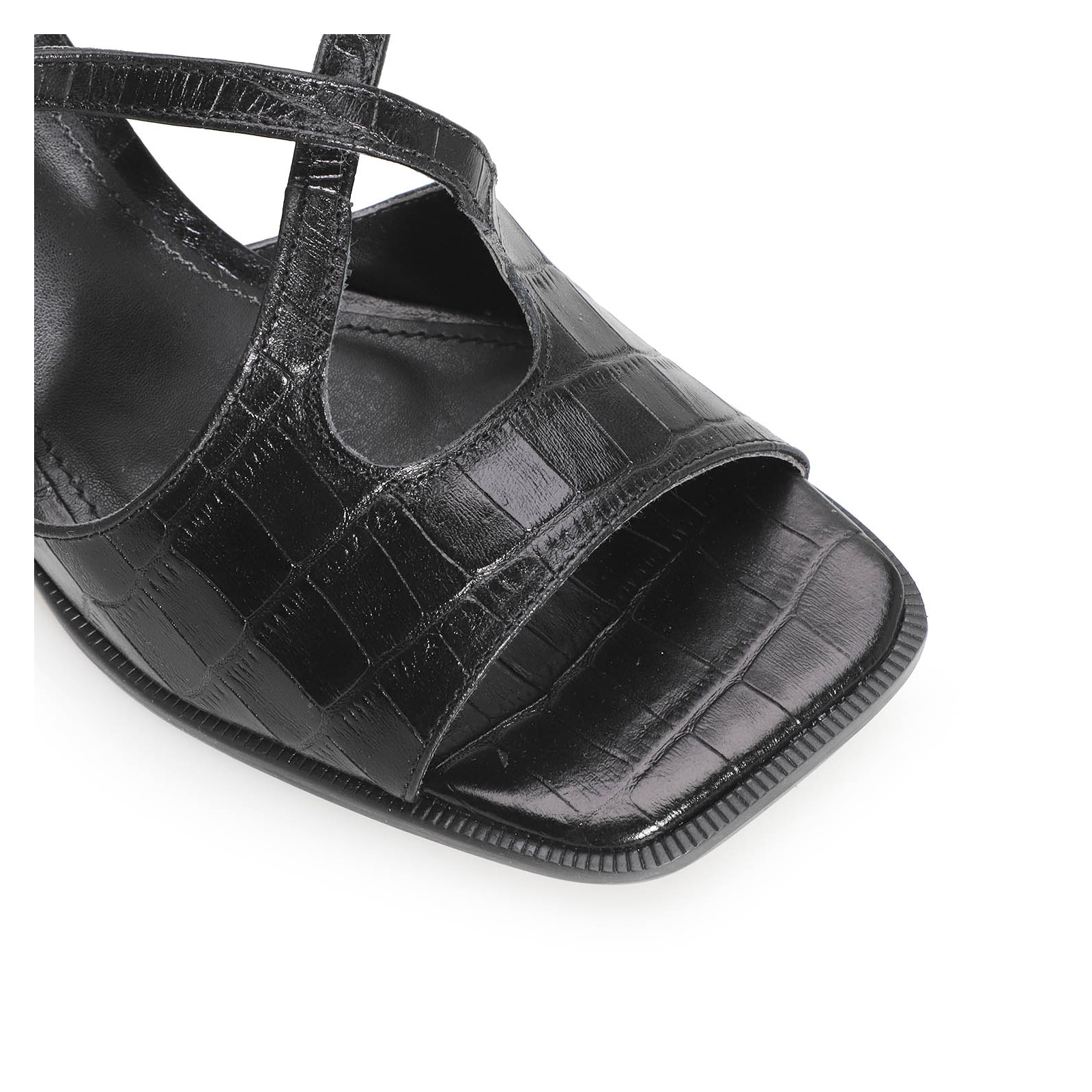 Sandália Couro Croco Preto