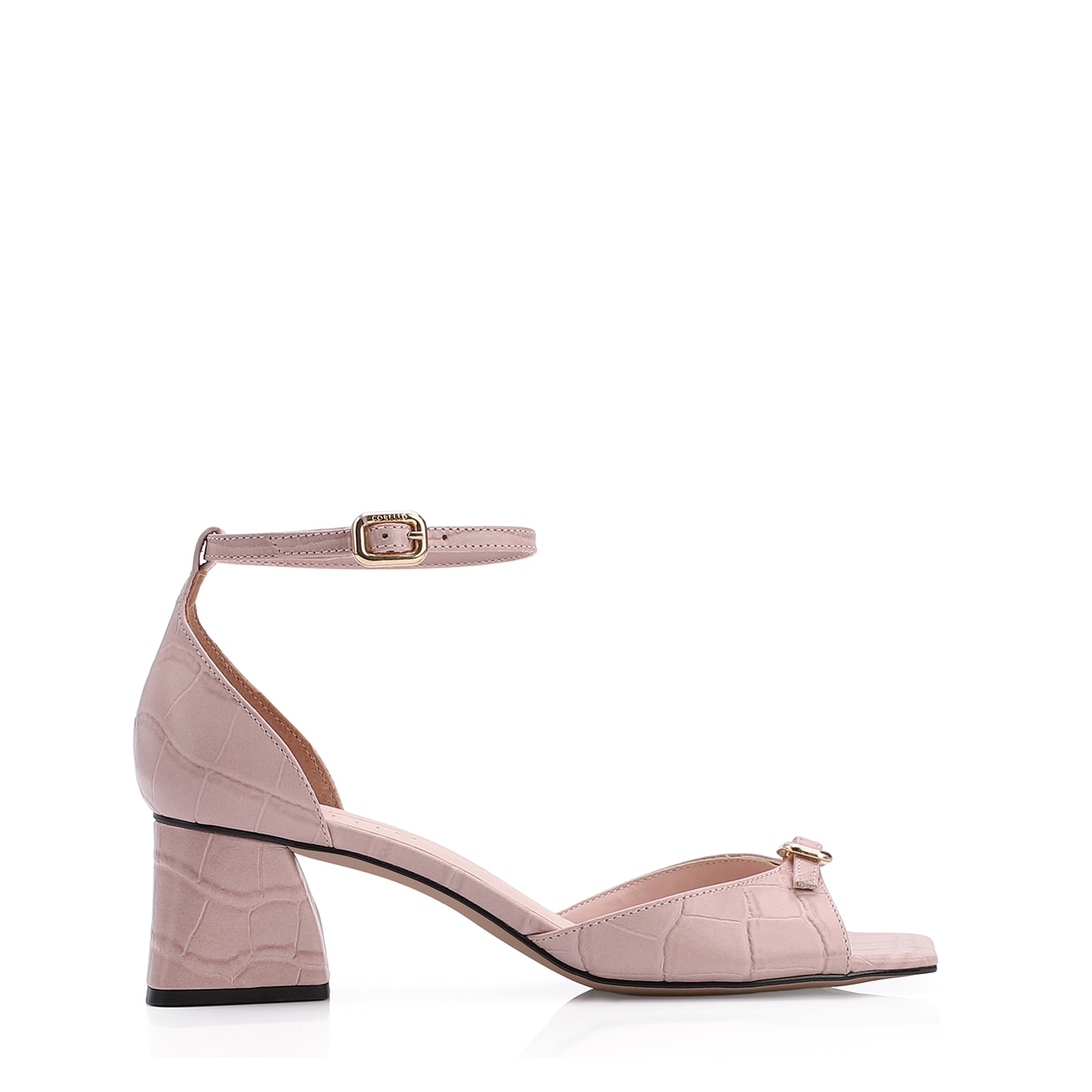 Sandália Couro Croco Rosa