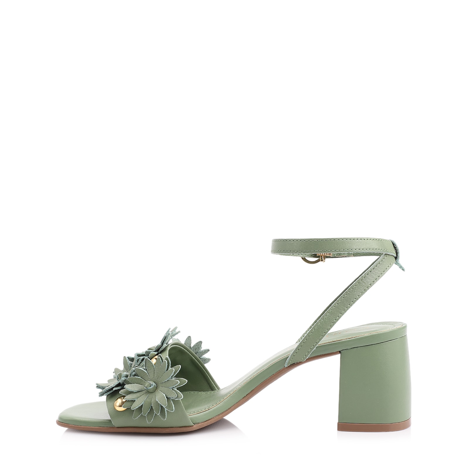 Sandália Couro Flores Verde