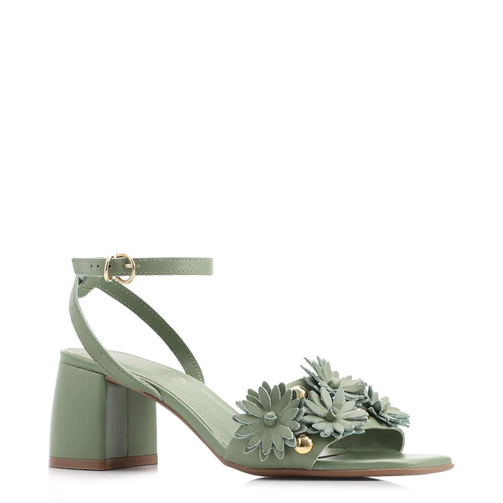 Sandália Couro Flores Verde