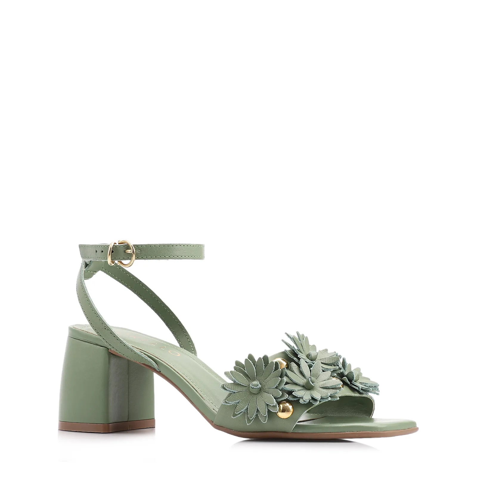 Sandália Couro Flores Verde