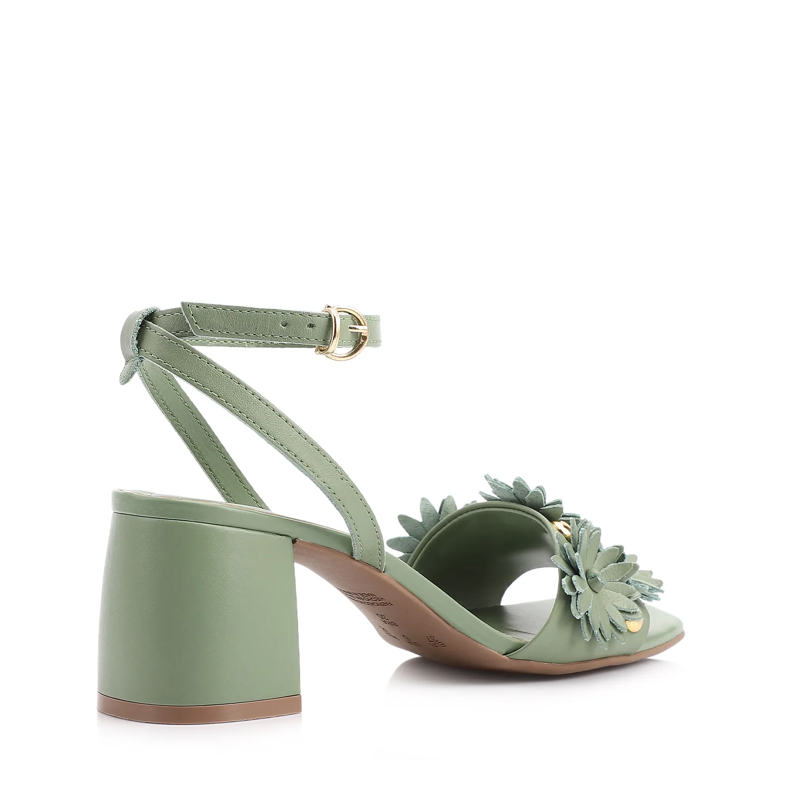 Sandália Couro Flores Verde