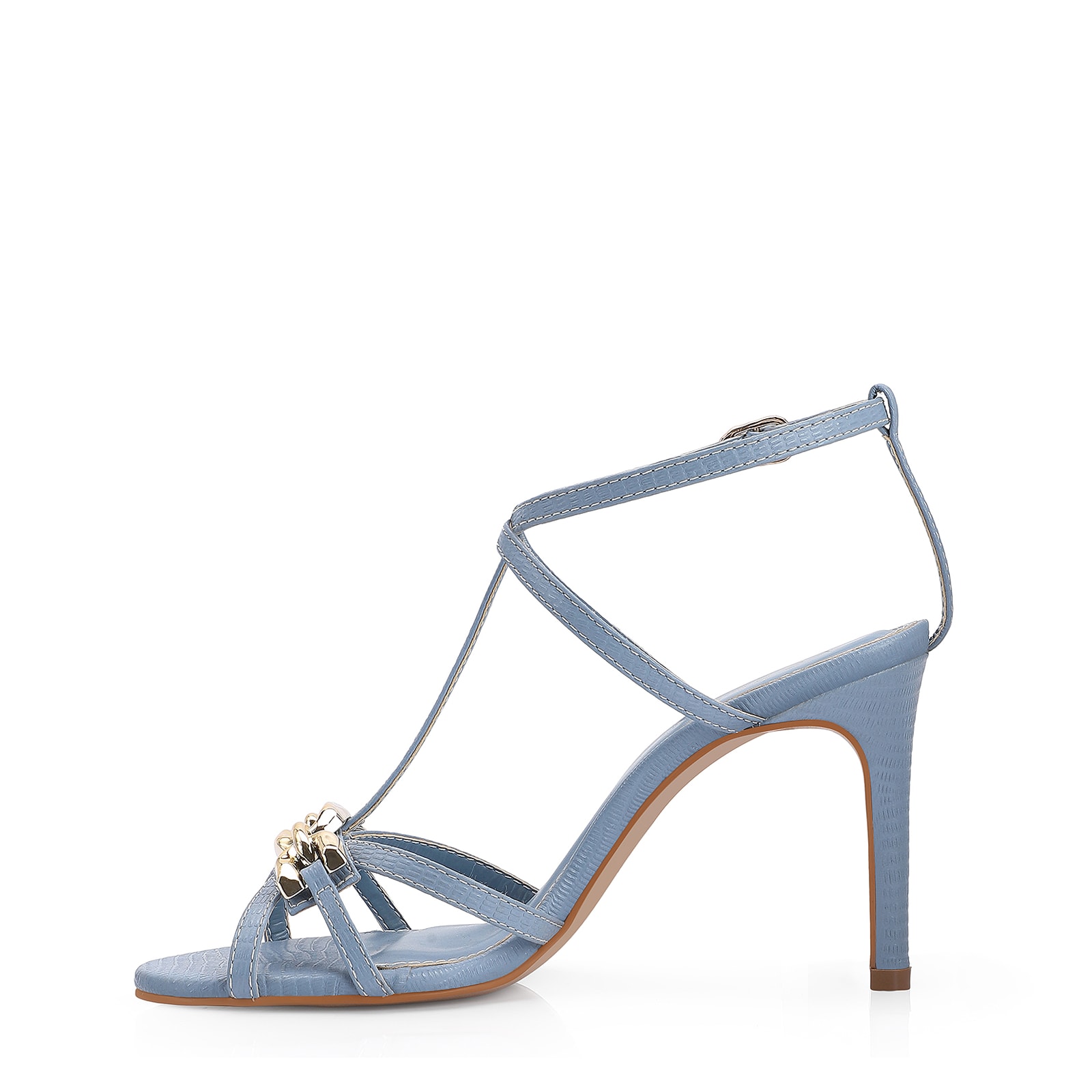 Sandália Couro Lezard Azul