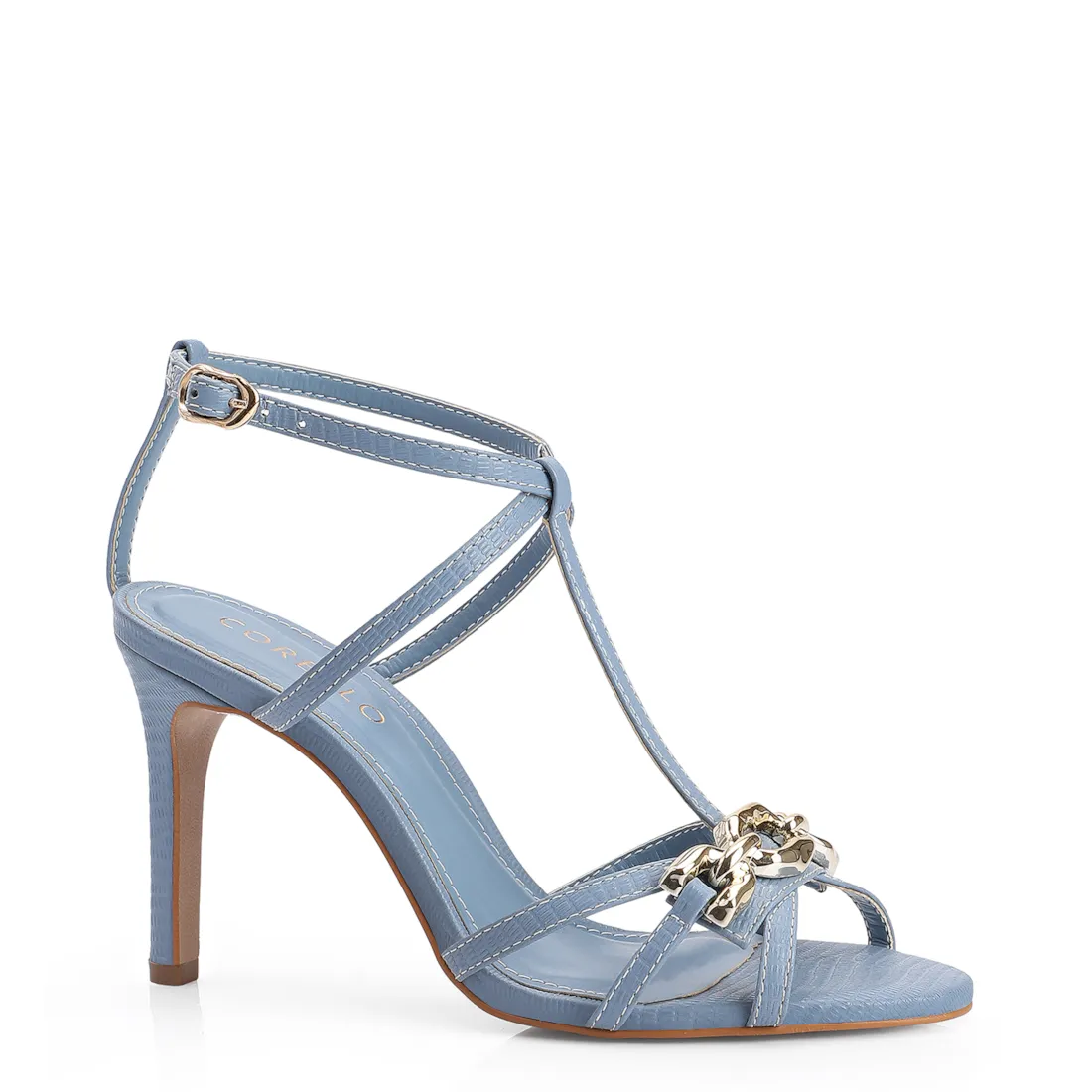 Sandália Couro Lezard Azul
