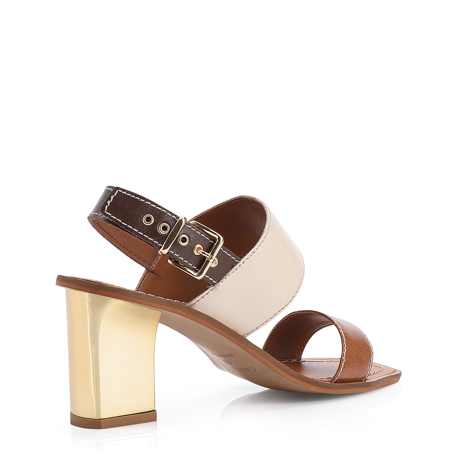 Sandália Couro Marrom/Off White