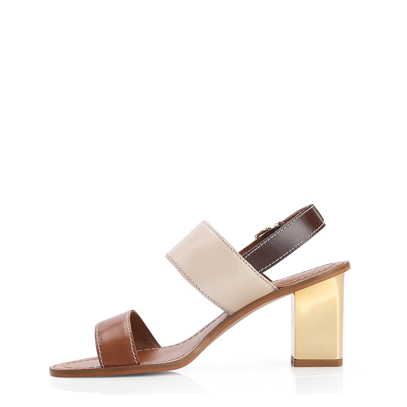 Sandália Couro Marrom/Off White