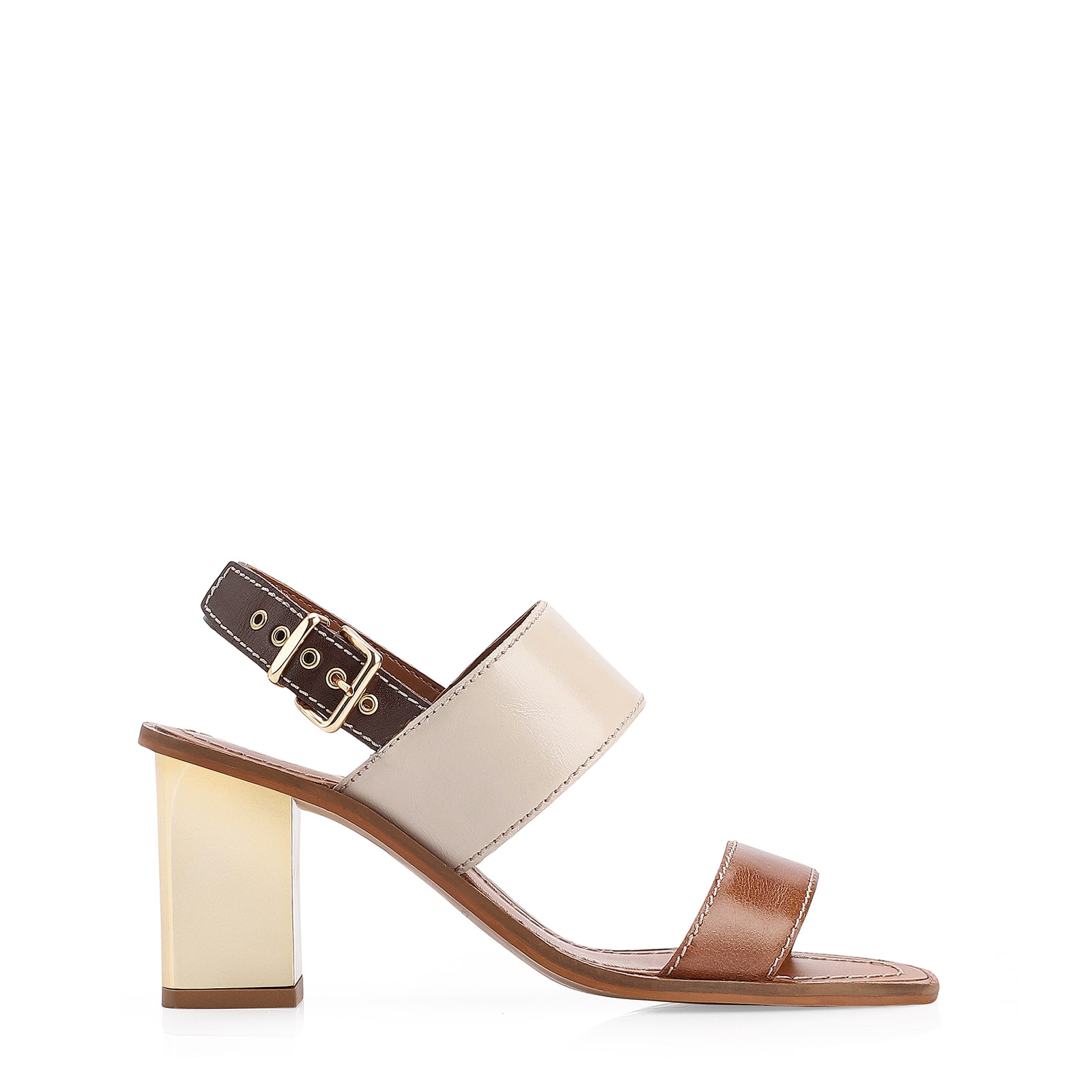 Sandália Couro Marrom/Off White