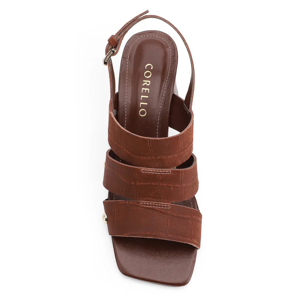 Sandália Couro Nobuck Croco Marrom - imagem 6