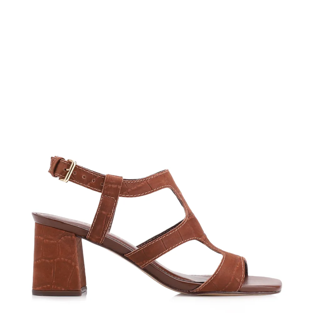 Sandália Couro Nobuck Croco Marrom Escuro - imagem 3