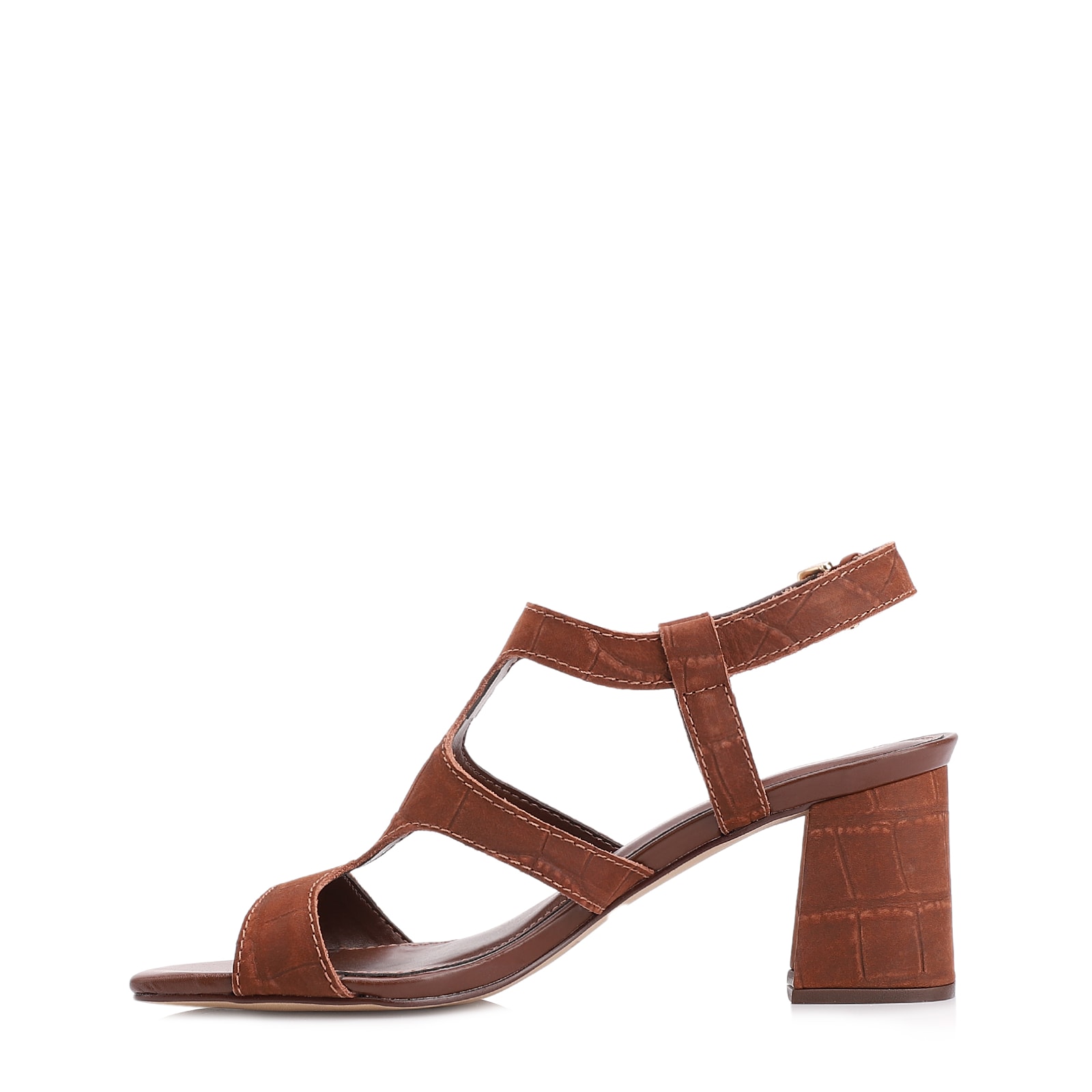 Sandália Couro Nobuck Croco Marrom Escuro