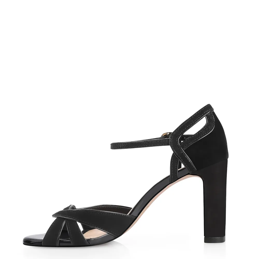Sandália Couro Nobuck Preto/Verniz Preto - imagem 4