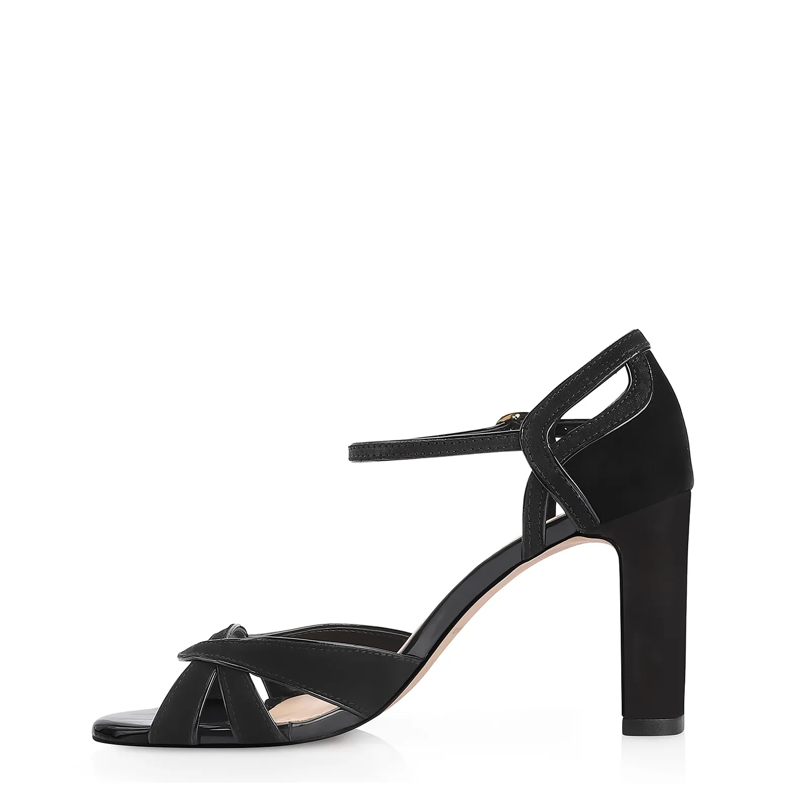 Sandália Couro Nobuck Preto/Verniz Preto