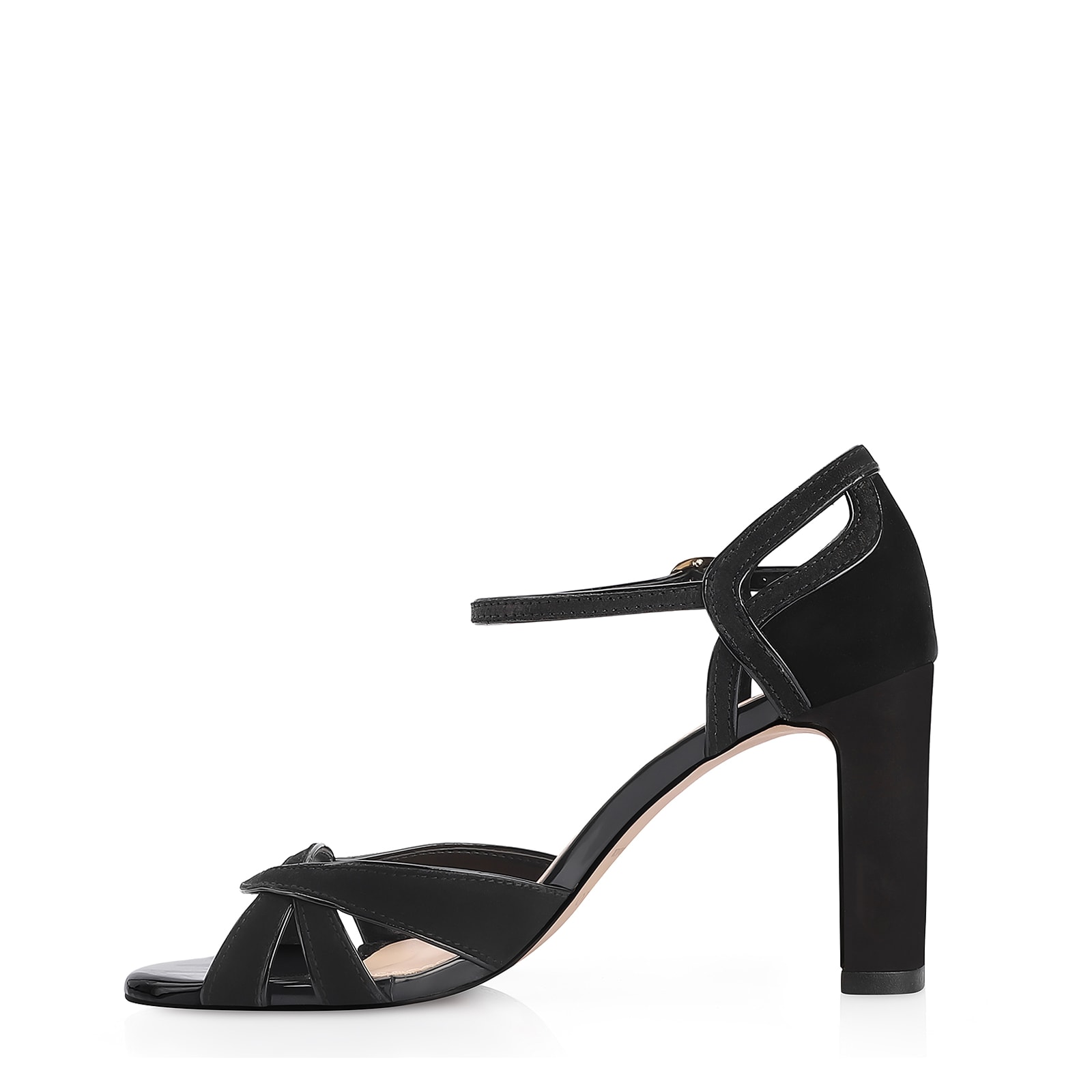 Sandália Couro Nobuck Preto/Verniz Preto
