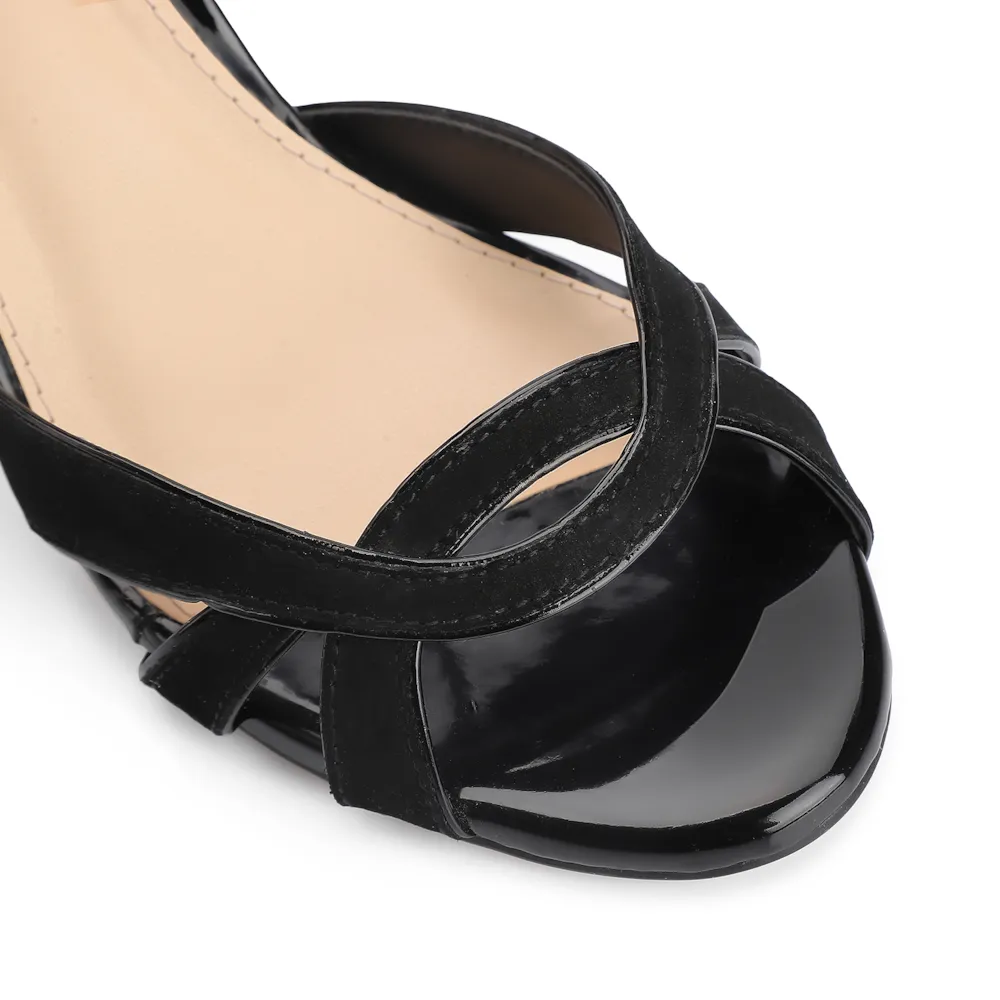 Sandália Couro Nobuck Preto/Verniz Preto - imagem 6