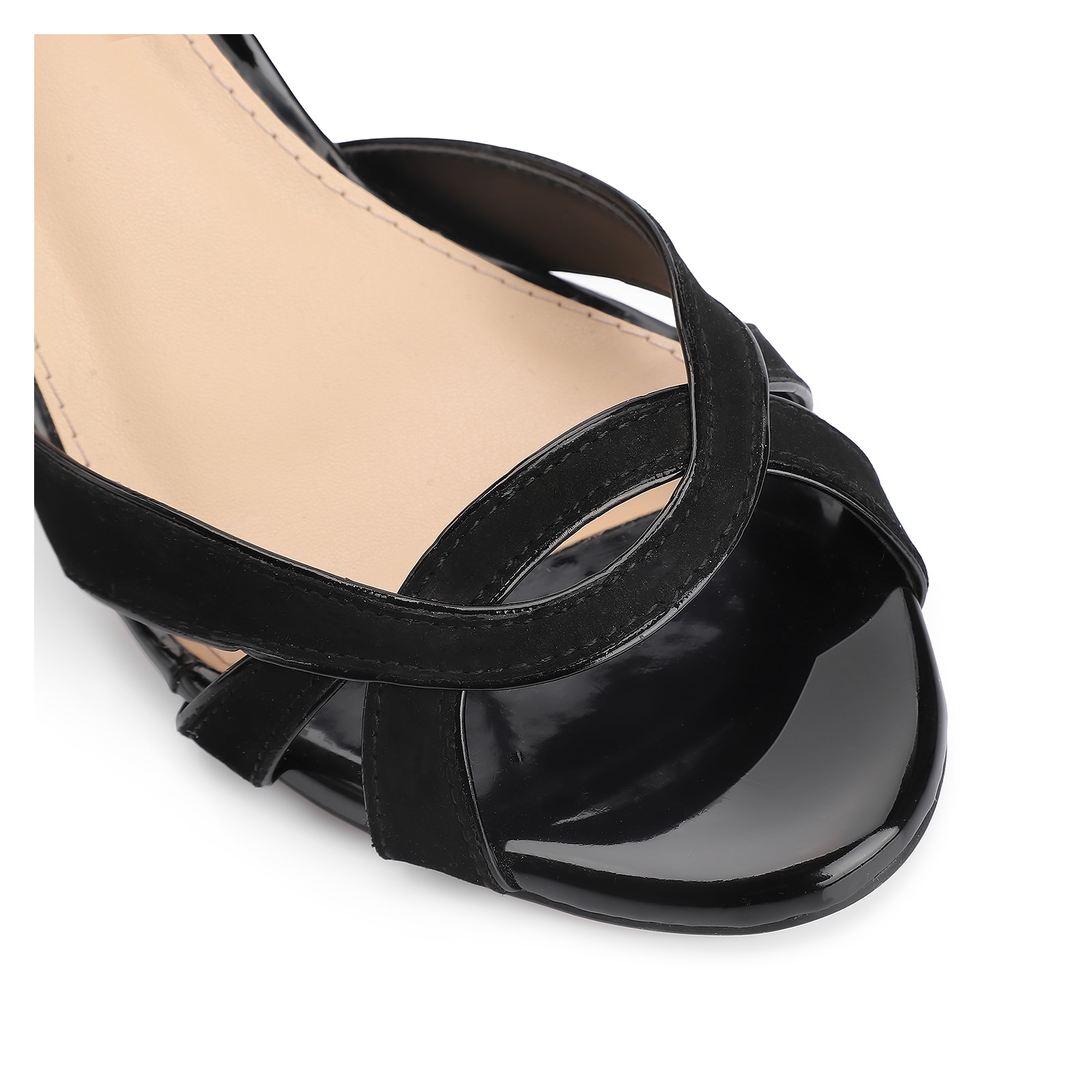 Sandália Couro Nobuck Preto/Verniz Preto