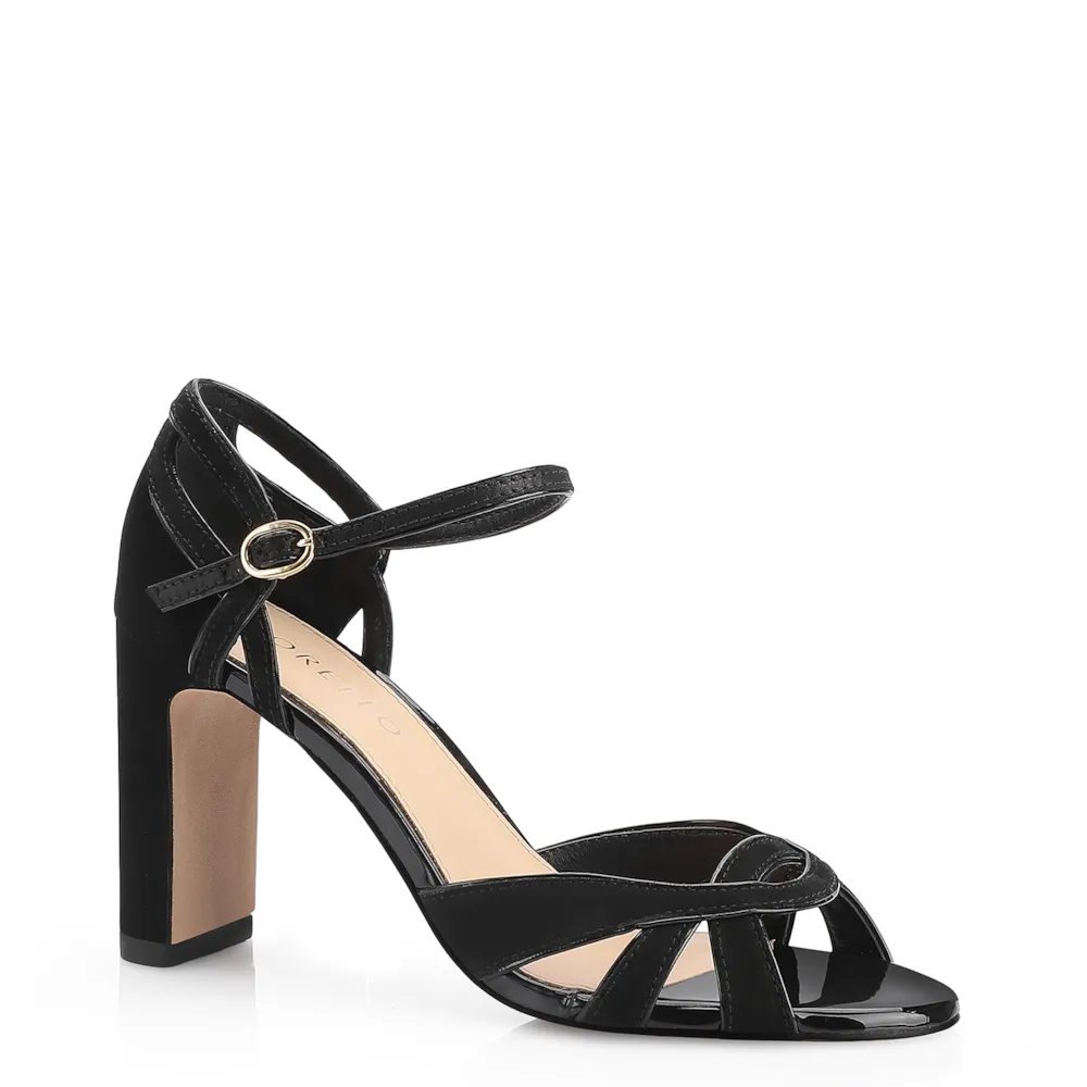 Sandália Couro Nobuck Preto/Verniz Preto