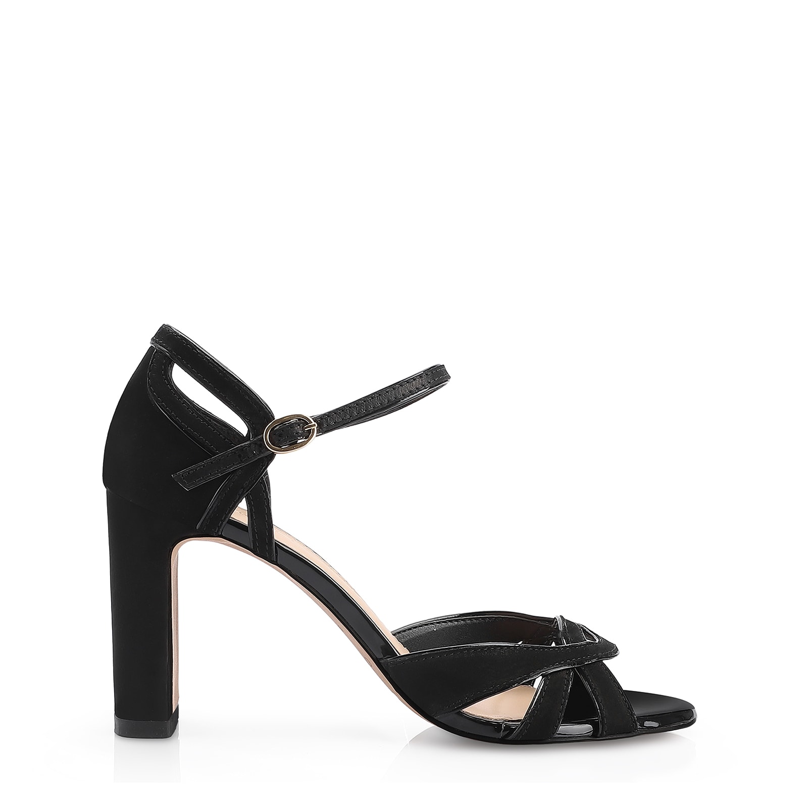 Sandália Couro Nobuck Preto/Verniz Preto