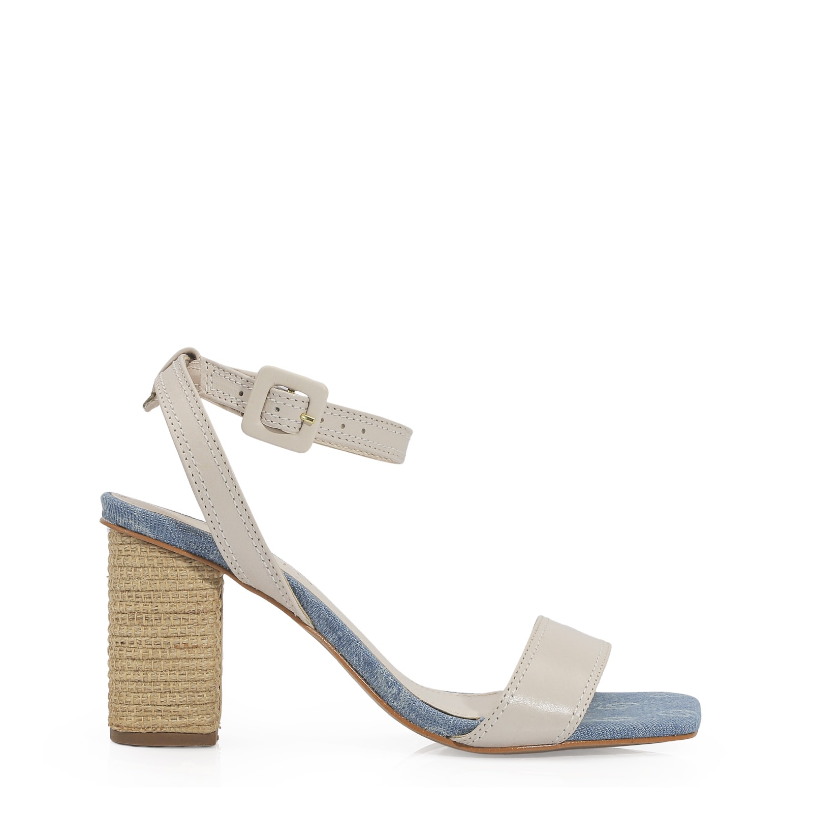 Sandália Couro Off White/Monograma Jeans