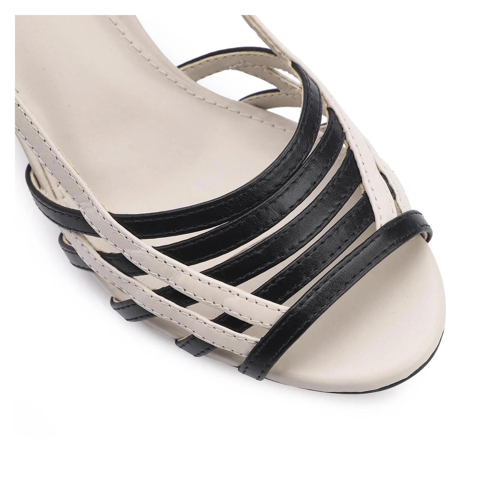 Sandália Couro Off White/Preto