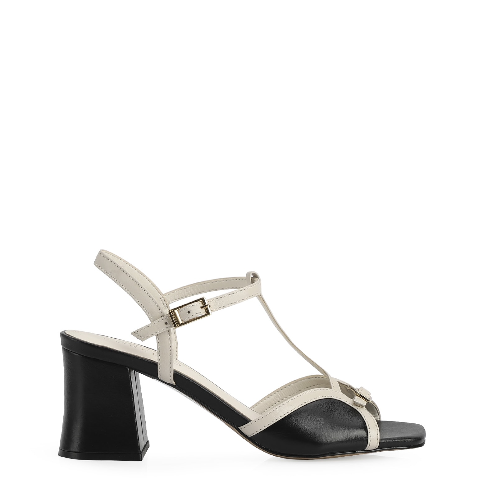 Sandália Couro Preto / Off-White
