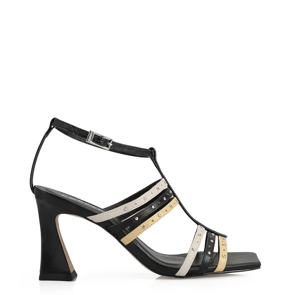 Sandália Couro Preto / Off White / Amarelo - imagem 3