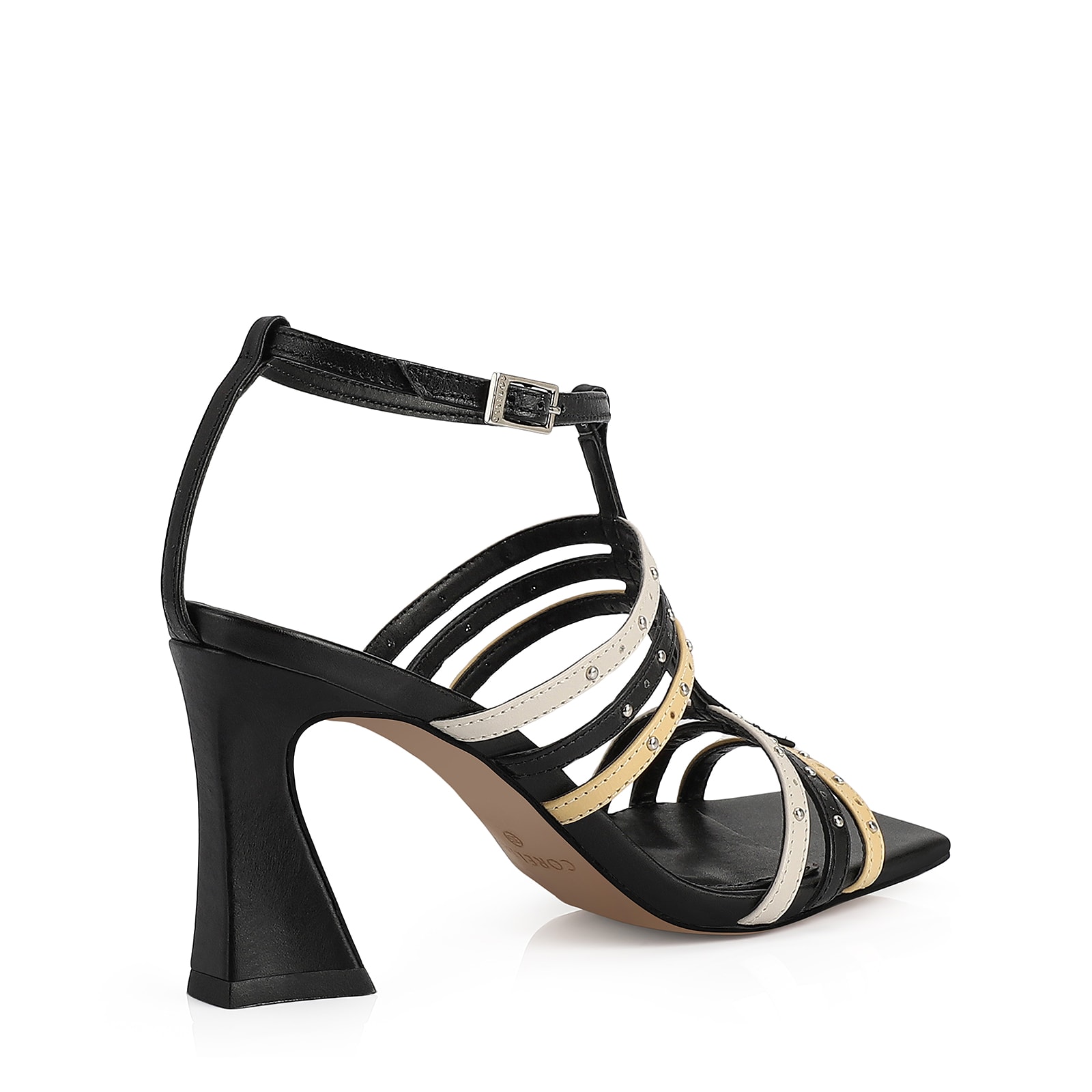 Sandália Couro Preto / Off White / Amarelo