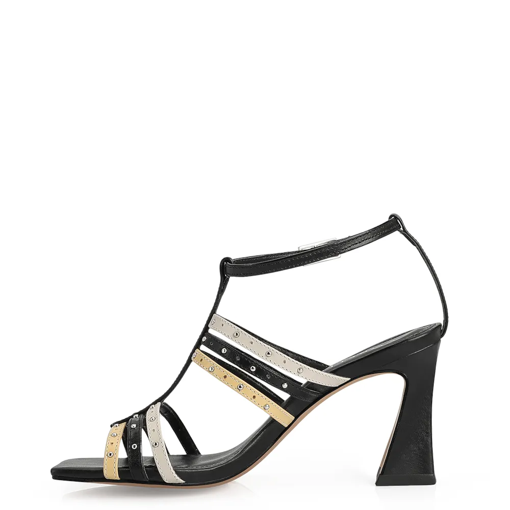 Sandália Couro Preto / Off White / Amarelo - imagem 5