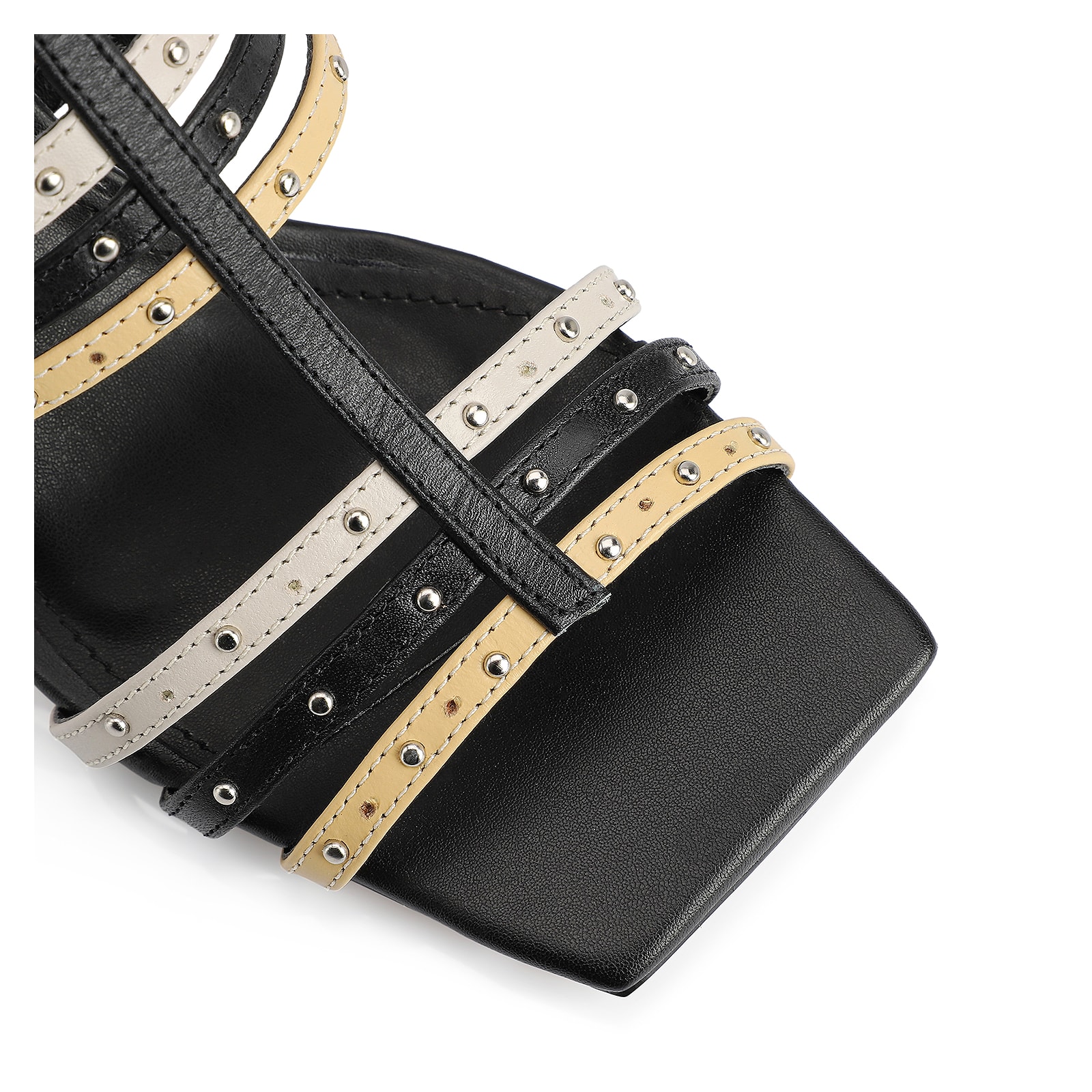 Sandália Couro Preto / Off White / Amarelo