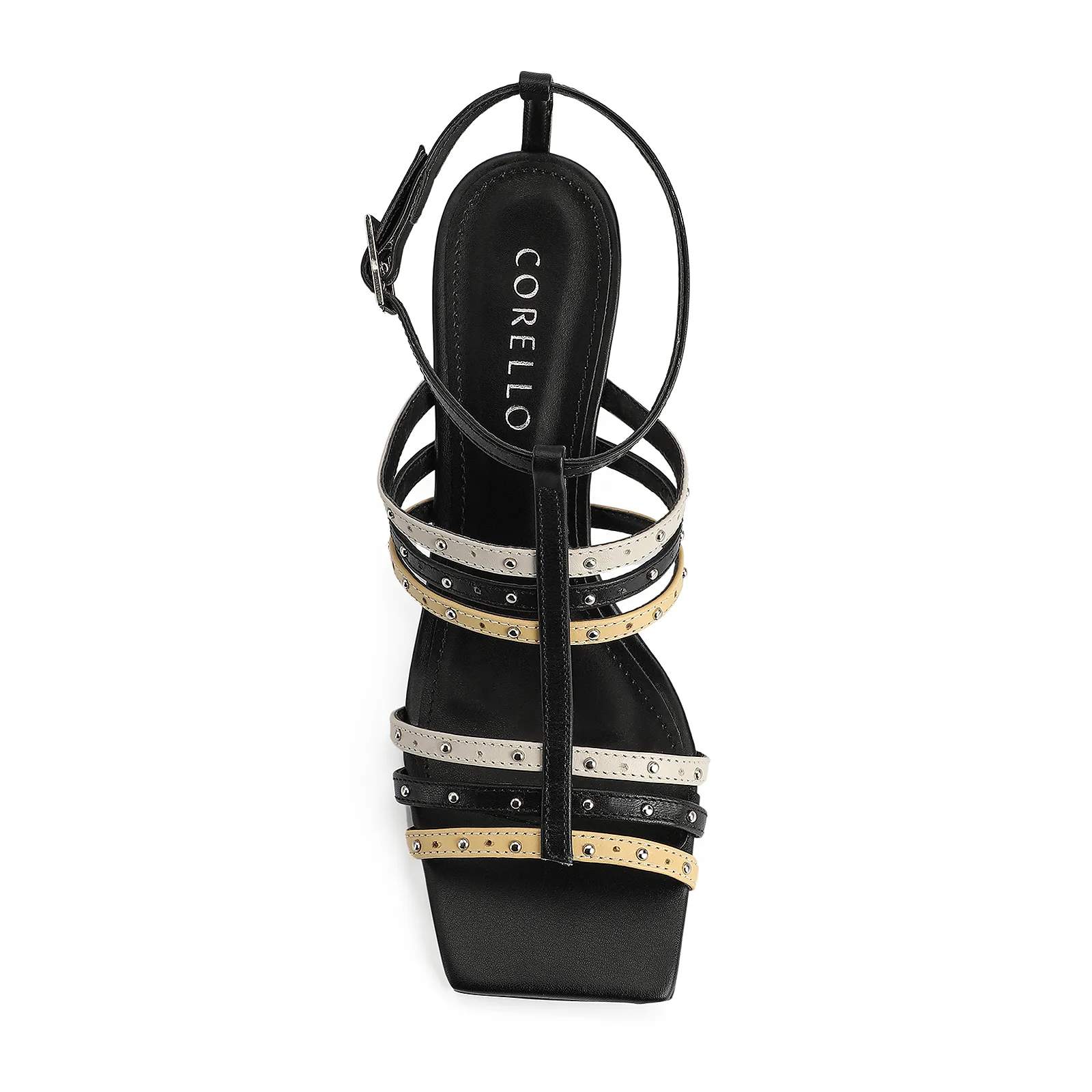 Sandália Couro Preto / Off White / Amarelo