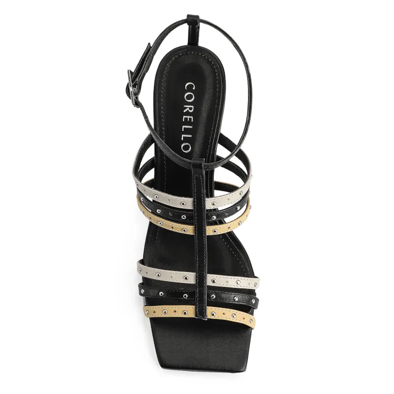 Sandália Couro Preto / Off White / Amarelo - foto 6