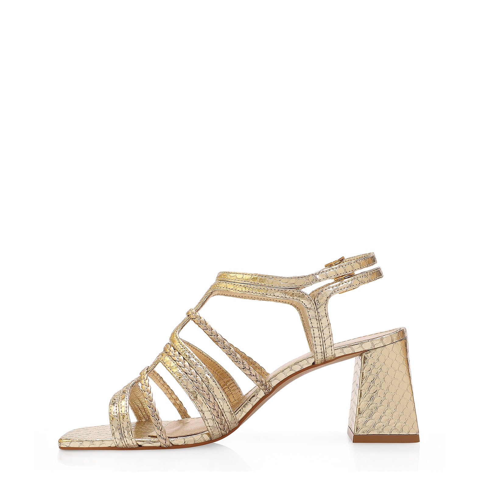 Sandália Couro Python Dourado