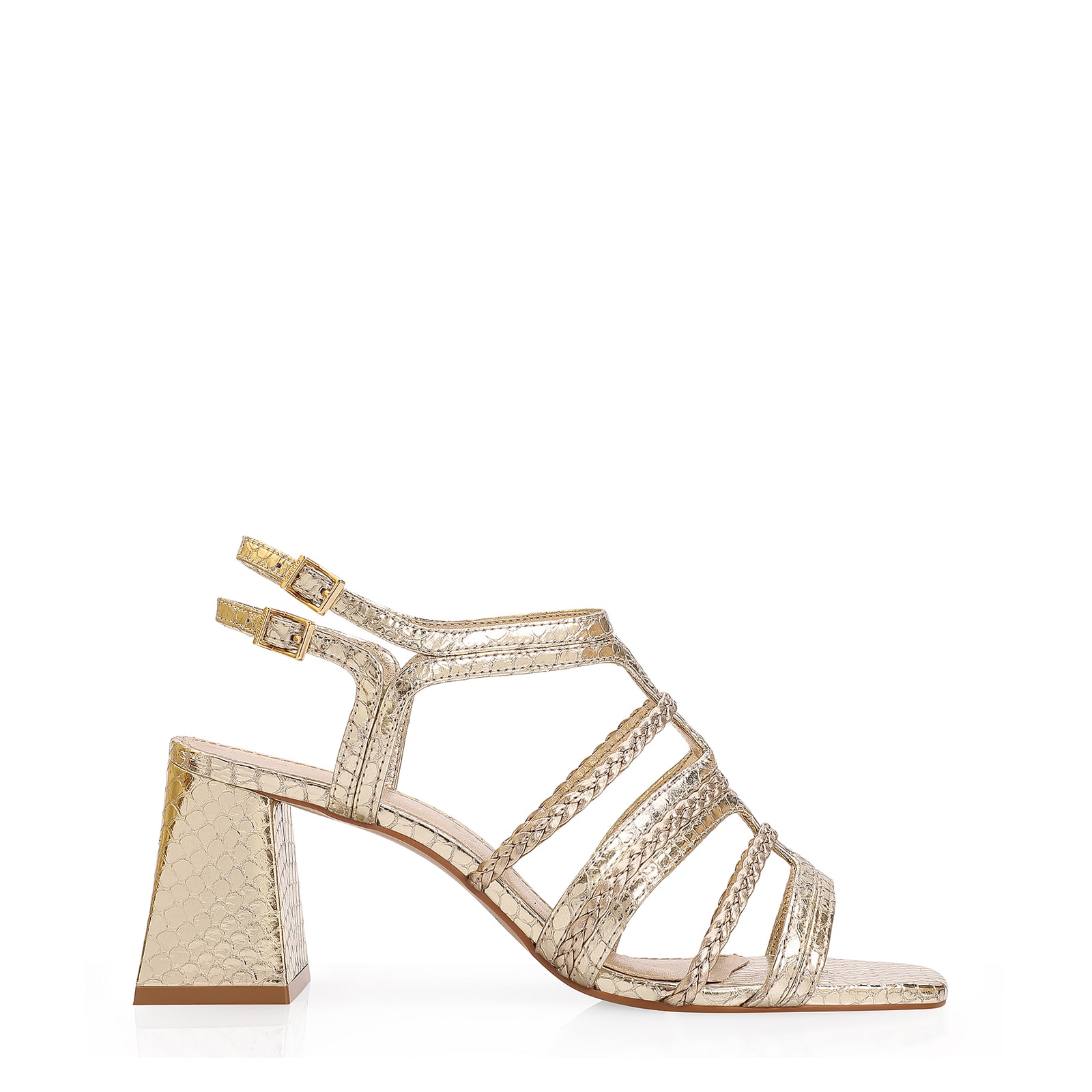 Sandália Couro Python Dourado