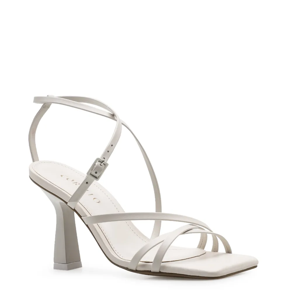 Sandália Feminina Tiras Couro Off White
