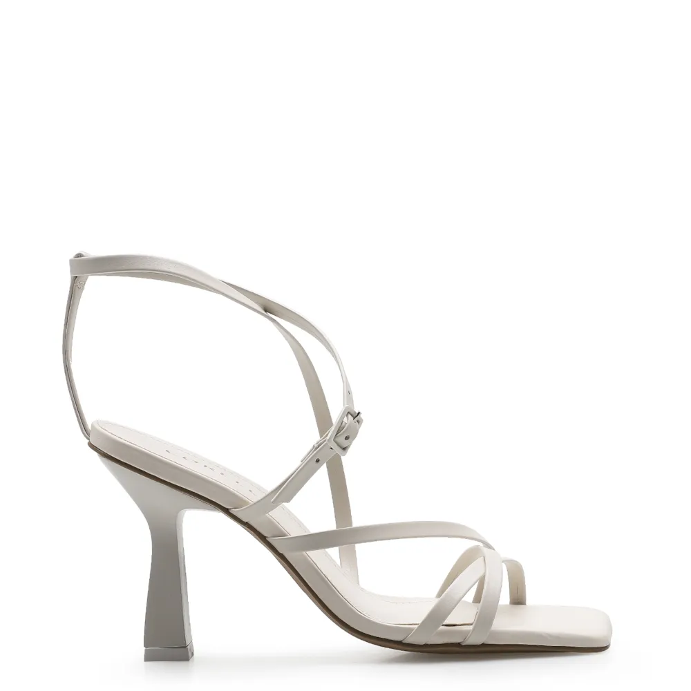 Sandália Feminina Tiras Couro Off White - imagem 2