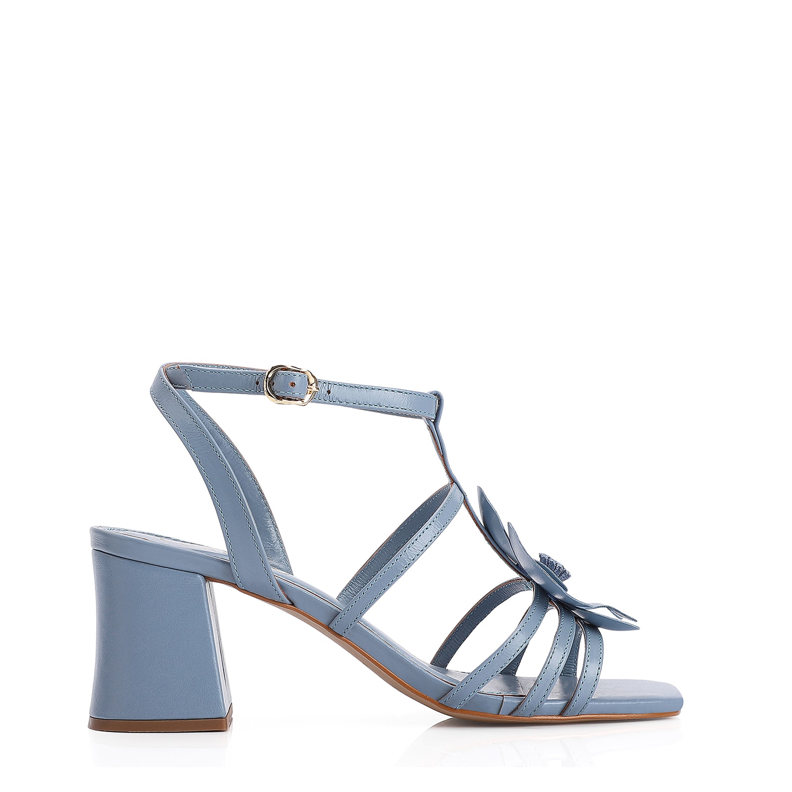 Sandália Flor Couro Azul