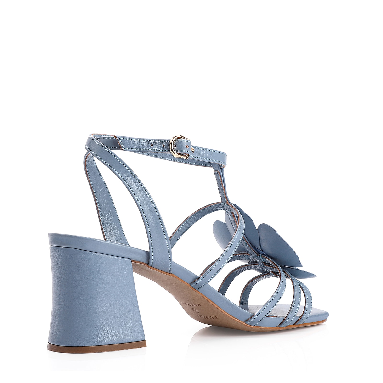 Sandália Flor Couro Azul