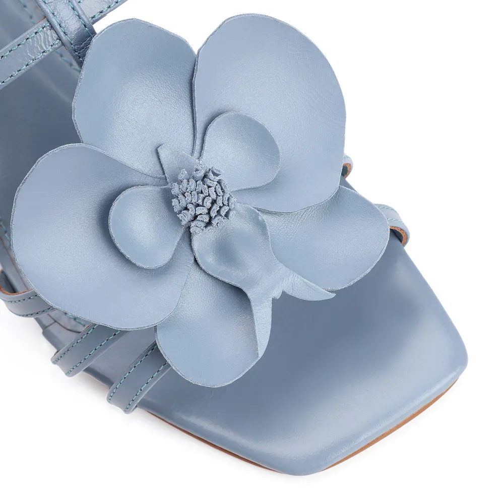 Sandália Flor Couro Azul - imagem 7