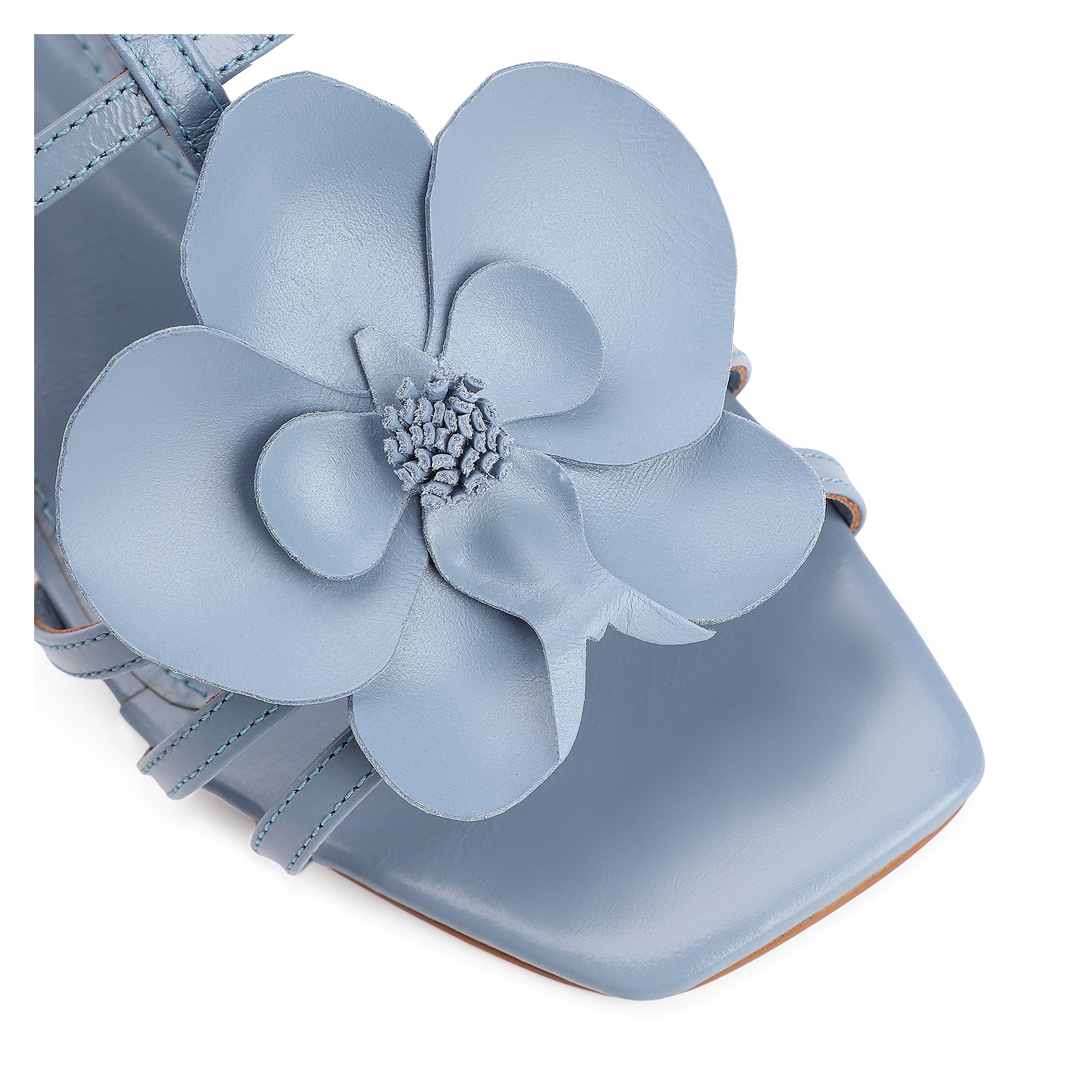 Sandália Flor Couro Azul